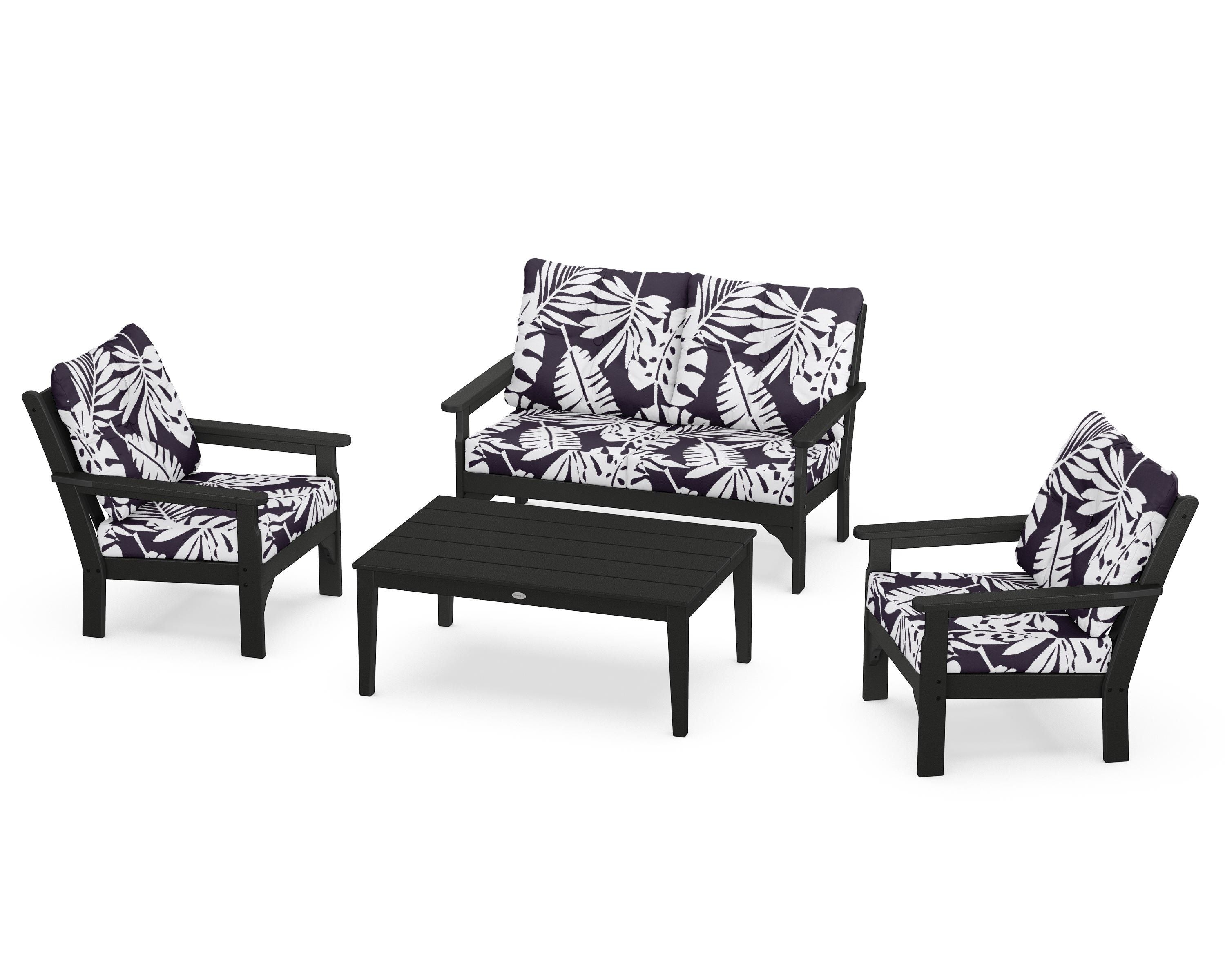 POLYWOOD® Vineyard 4-Piece Deep Seating Set in Black / Leaf Navy