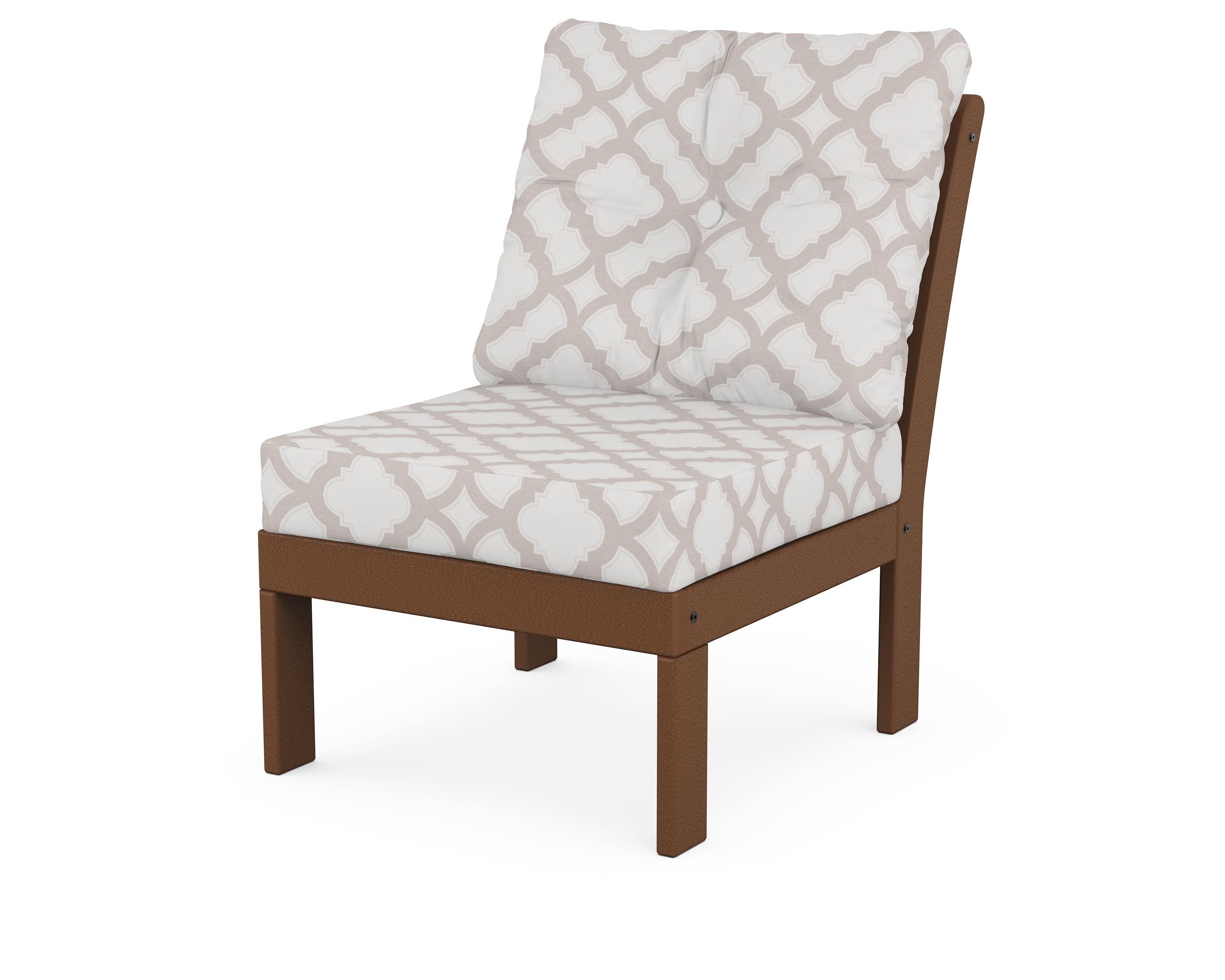 POLYWOOD® Vineyard Modular Armless Chair in Teak / Trellis Dune Burlap