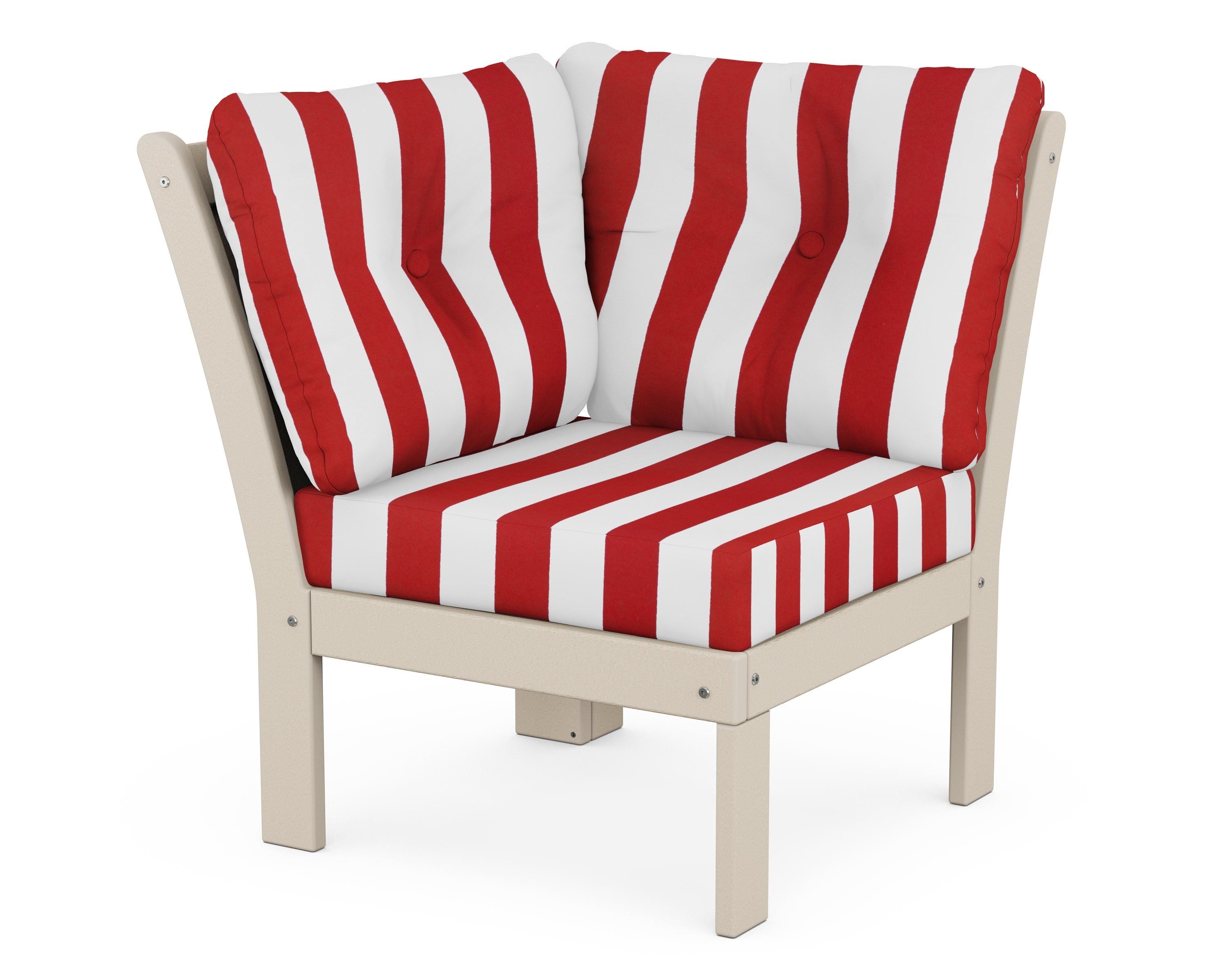 POLYWOOD® Vineyard Modular Corner Chair in Sand / Cabana Stripe Crimson