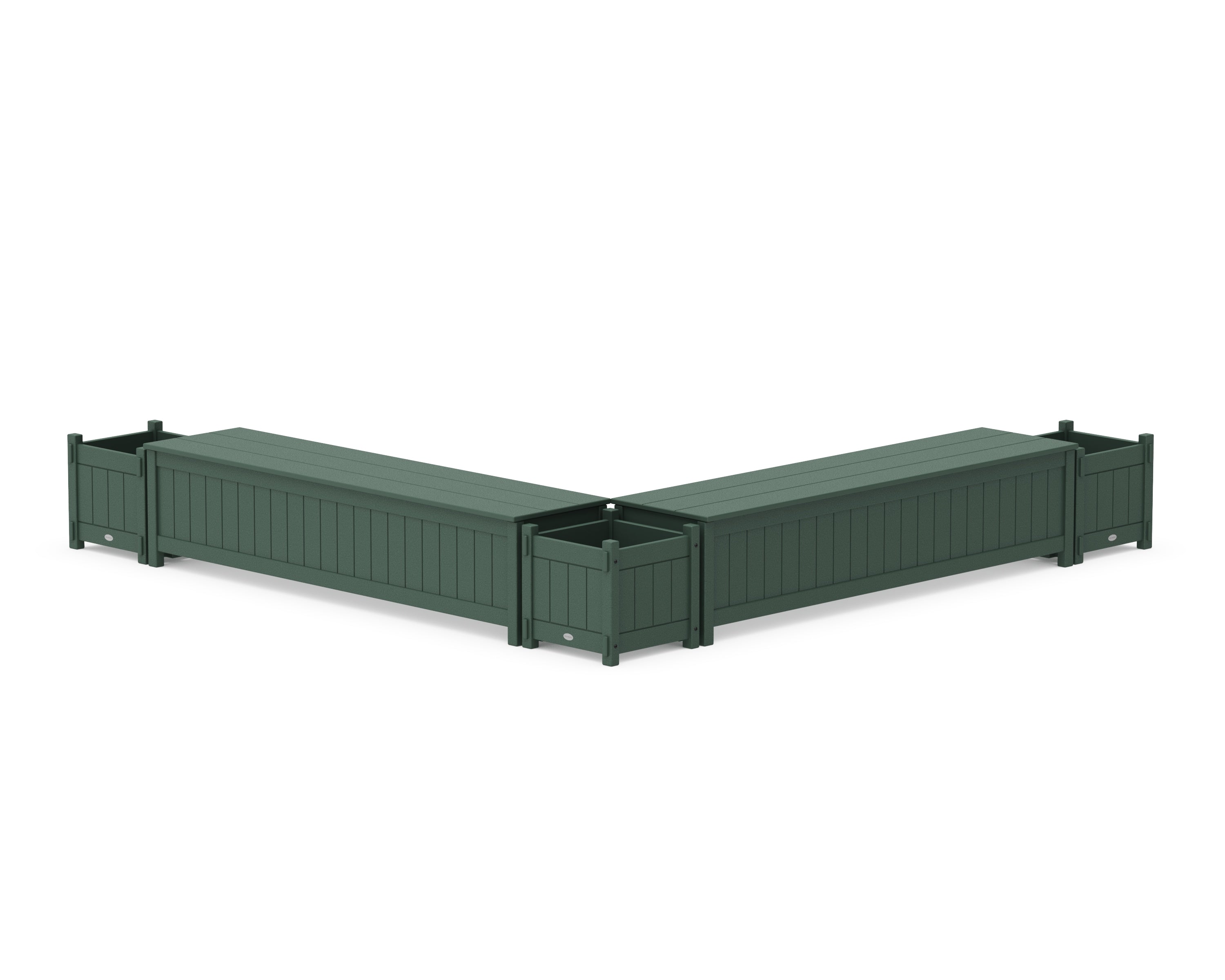 POLYWOOD® 72" Vineyard L- Shaped Planter Storage Bench Corner Set in Green