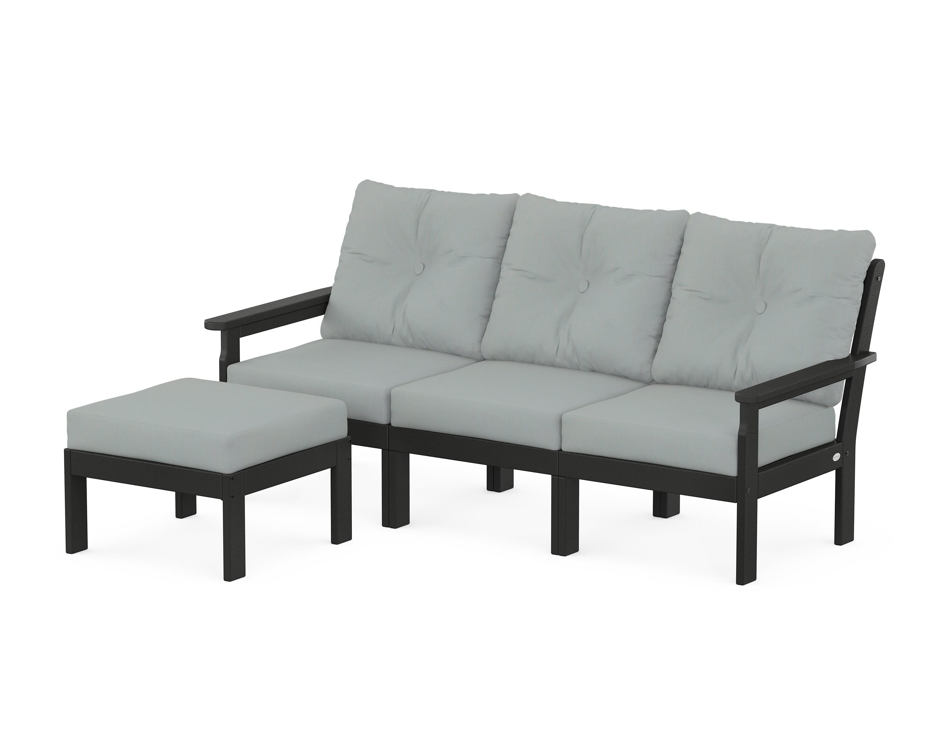 POLYWOOD® Vineyard 4-Piece Sectional with Ottoman in Black / Spa