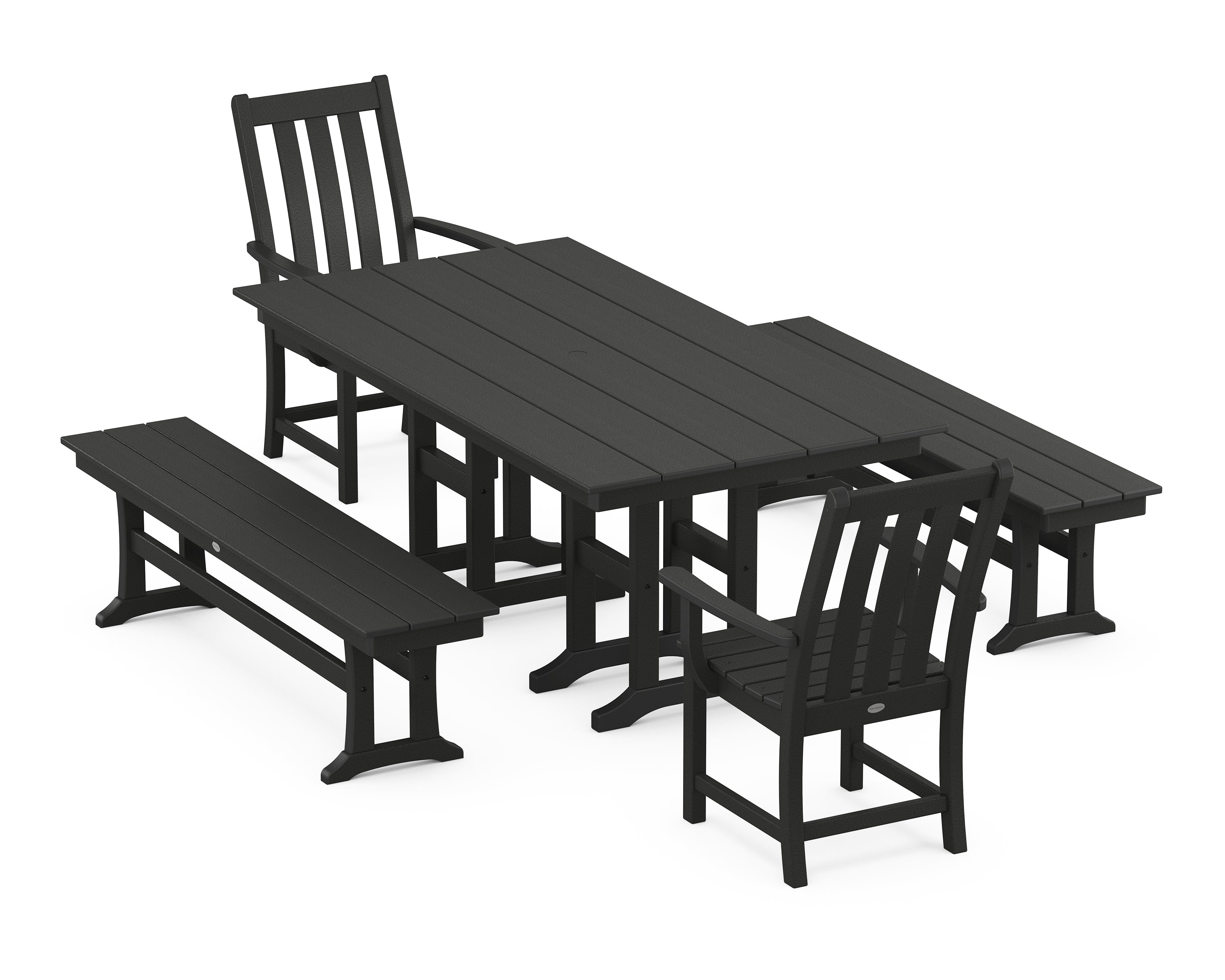 POLYWOOD® Vineyard 5-Piece Farmhouse Dining Set with Benches in Black