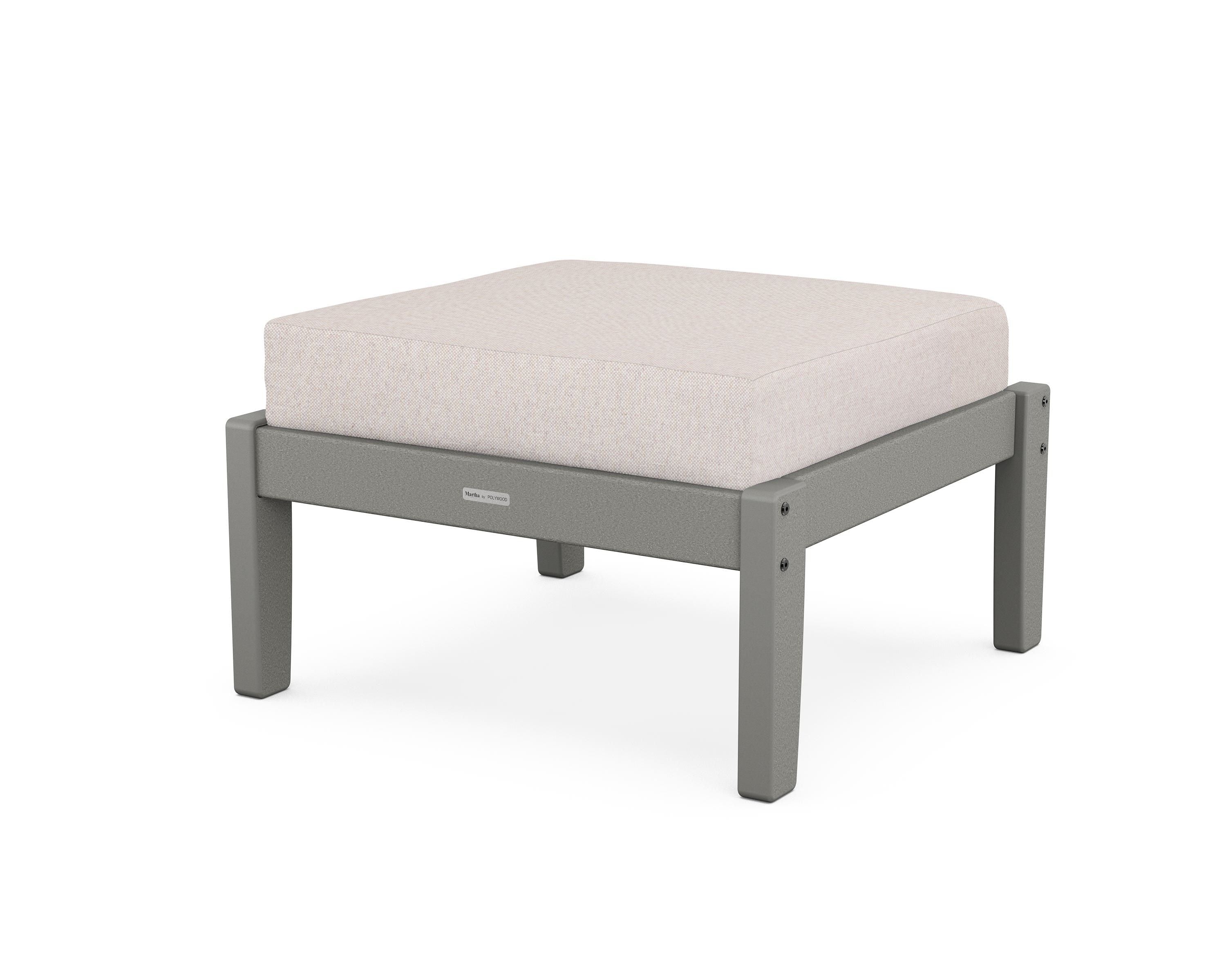 Martha Stewart by POLYWOOD® Chinoiserie Deep Seating Ottoman in Slate Grey / Dune Burlap