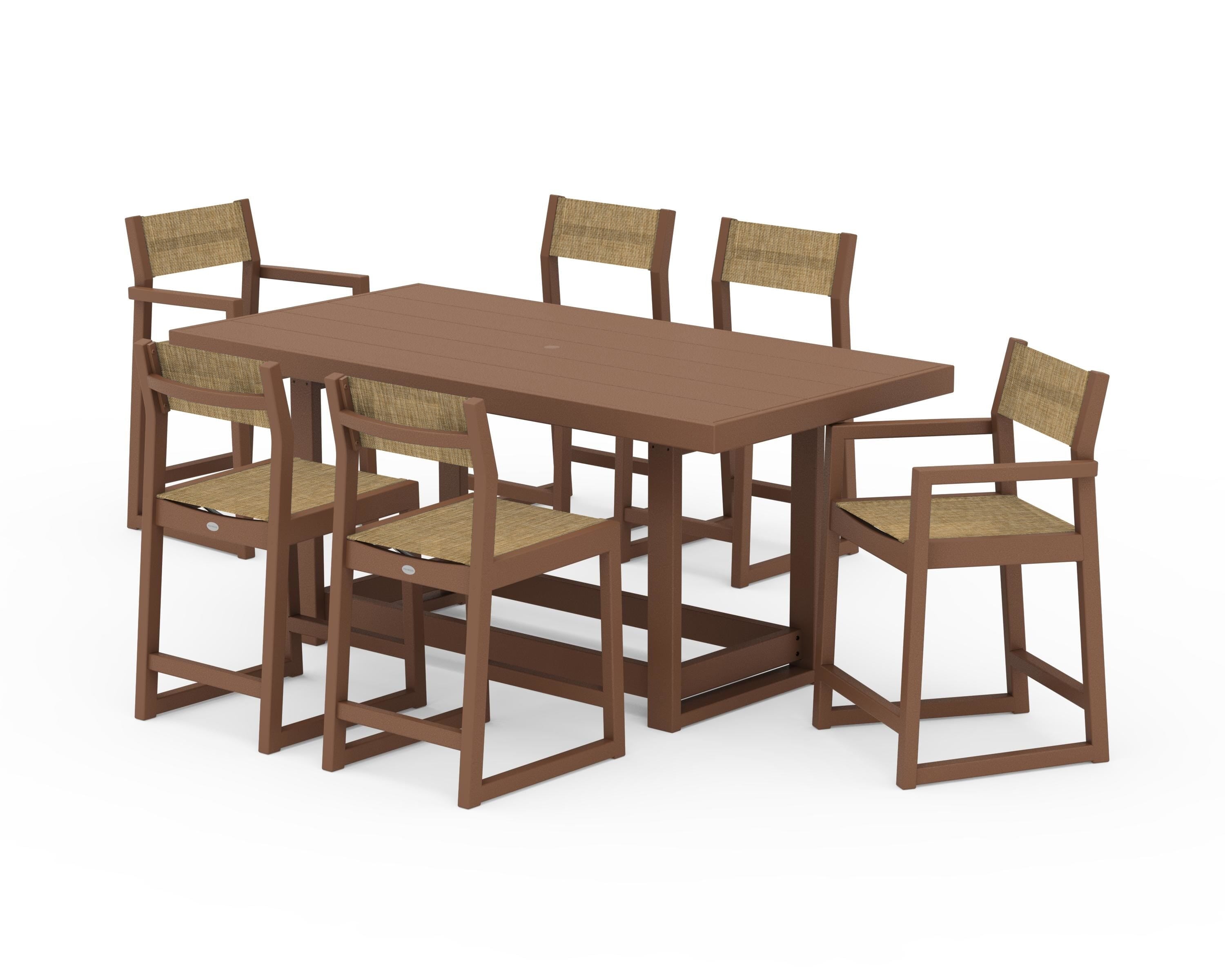 POLYWOOD® EDGE Sling 7-Piece Counter Table Set in Teak / Burlap Sling