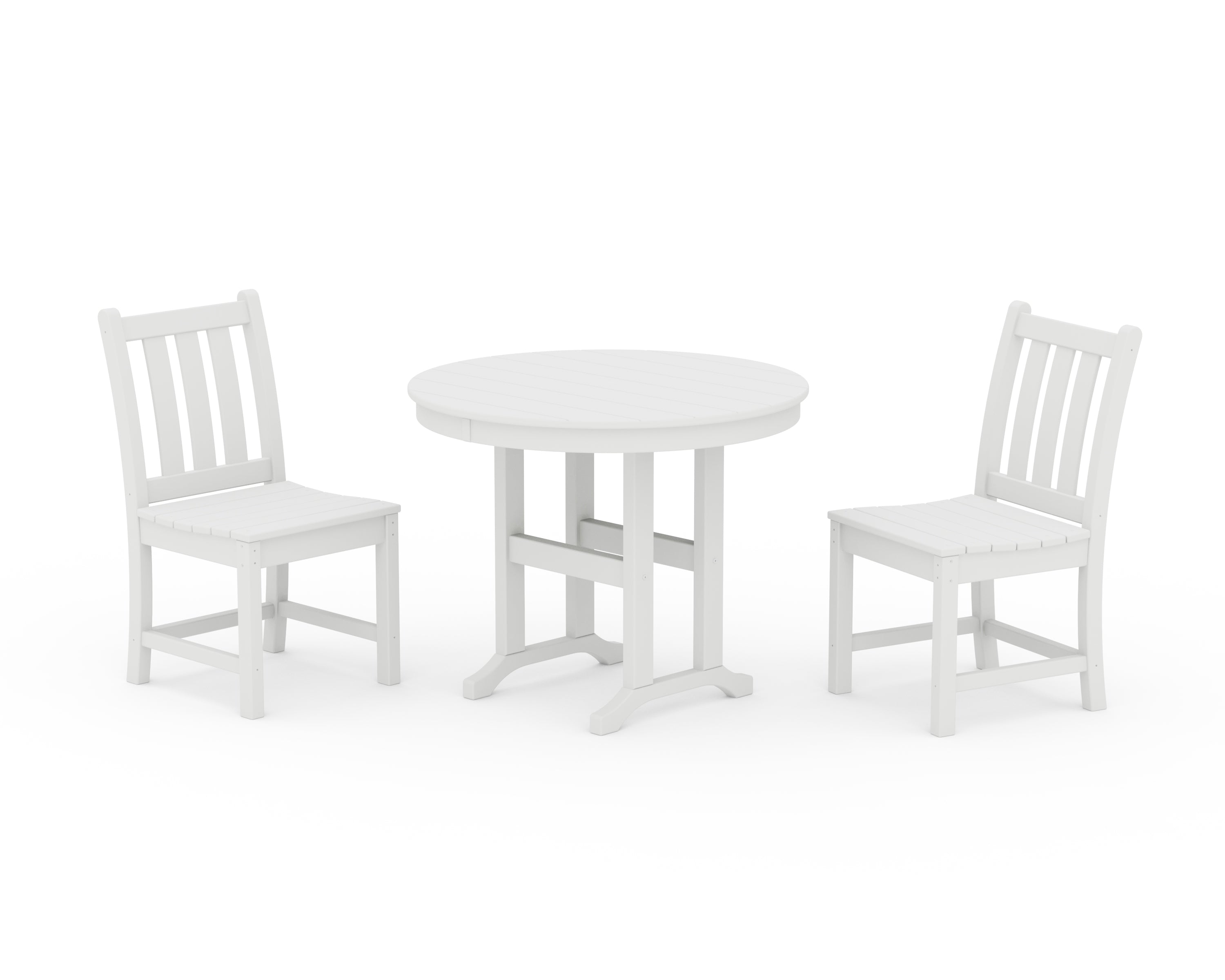 POLYWOOD® Traditional Garden Side Chair 3-Piece Round Dining Set in White