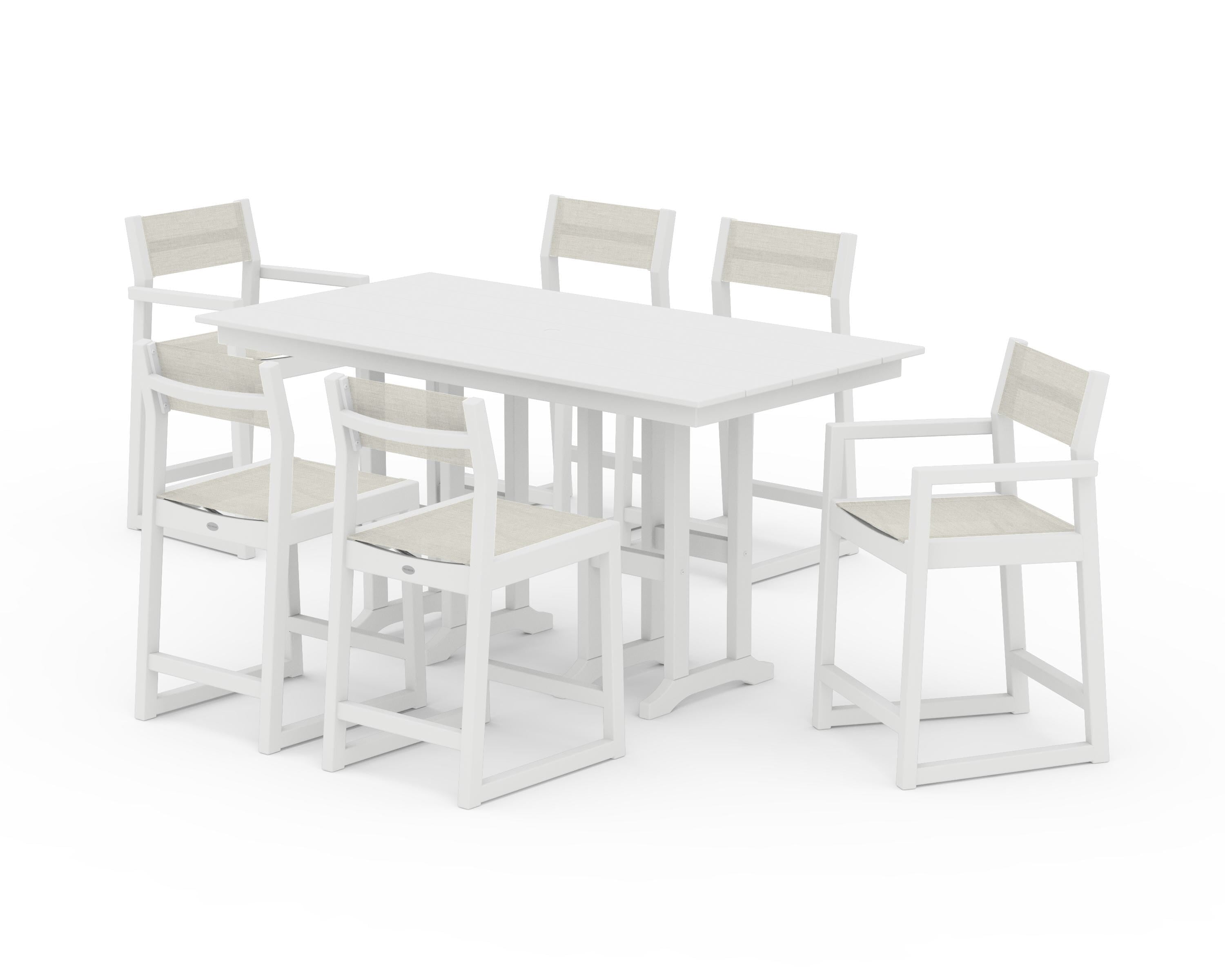 POLYWOOD® EDGE Sling 7-Piece Farmhouse Counter Set in White / Parchment Sling