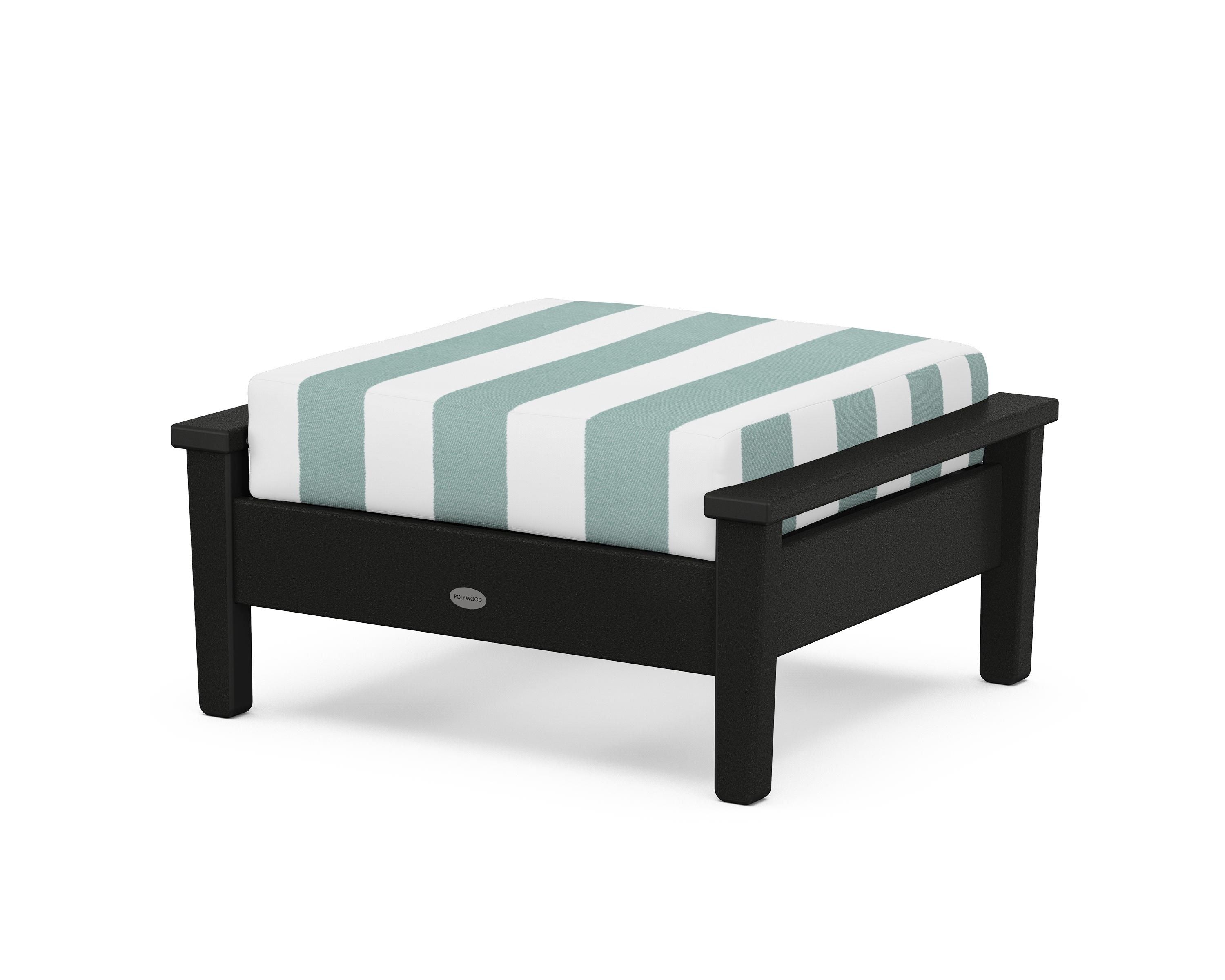 POLYWOOD® Prescott Deep Seating Ottoman in Black / Cabana Stripe Glacier Spa