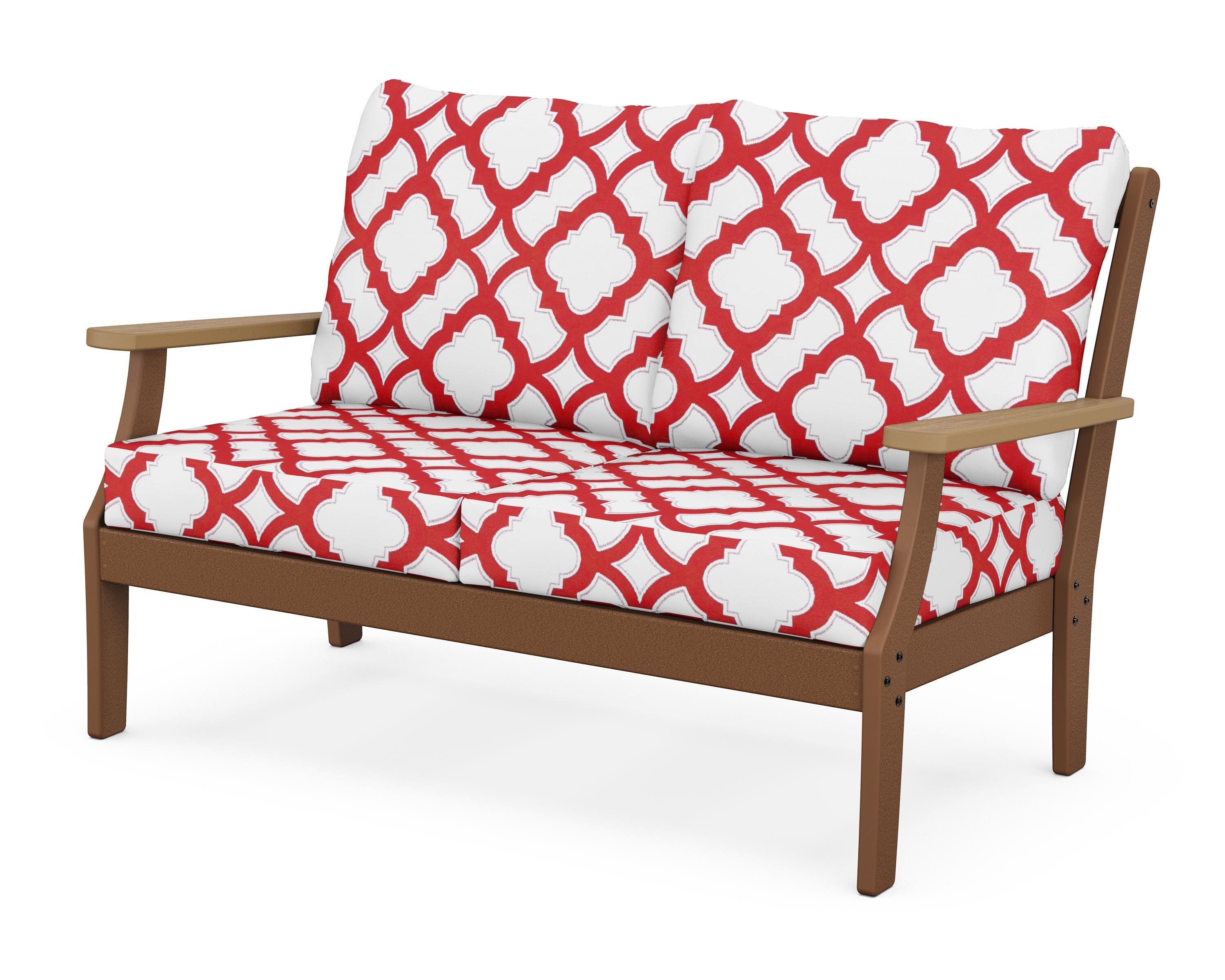 POLYWOOD® Braxton Deep Seating Loveseat in Teak / Natural / Trellis Crimson
