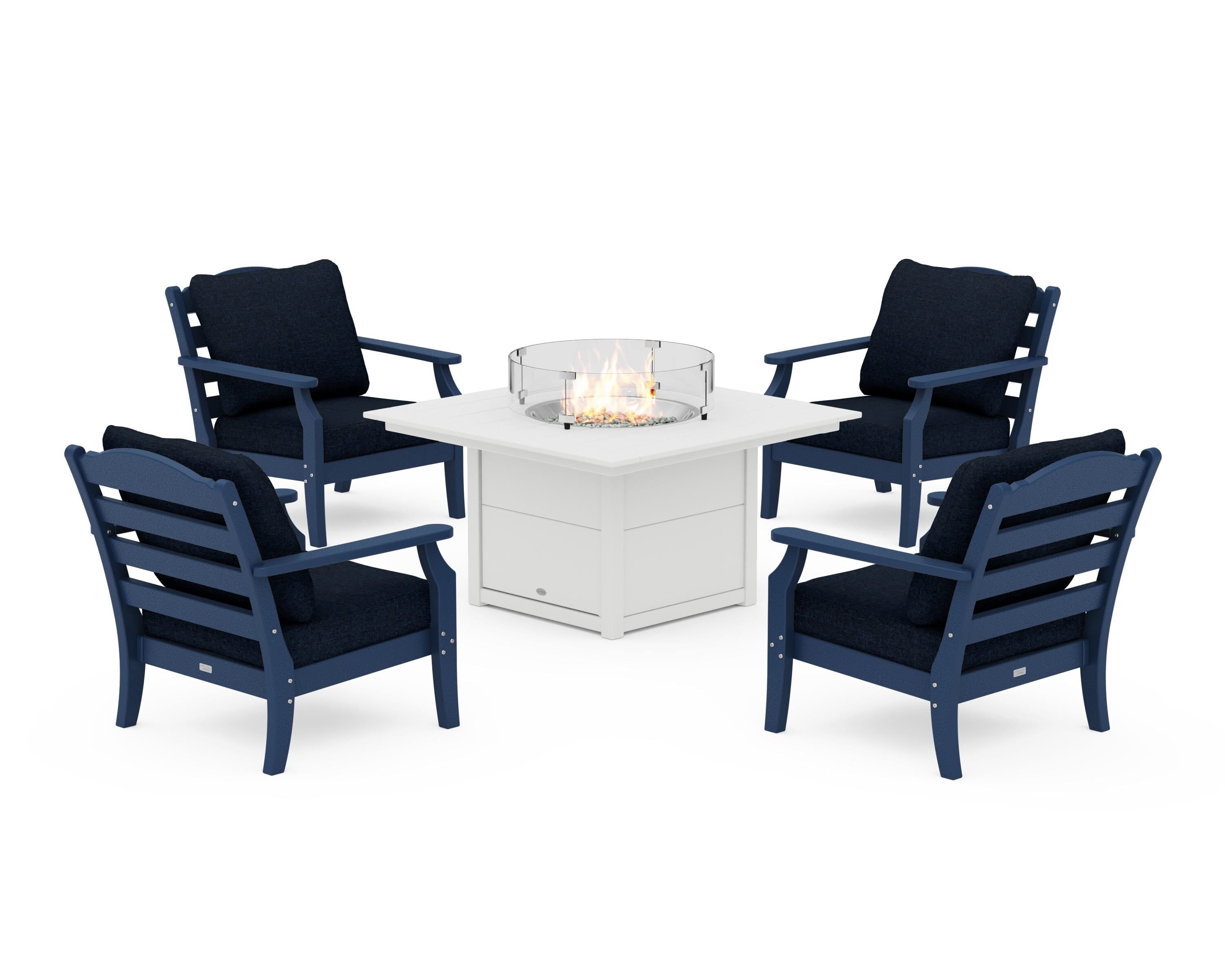 Draper James™ by POLYWOOD® Savannah 5-Piece Deep Seating Set with Fire Pit Table in Navy / Marine Indigo