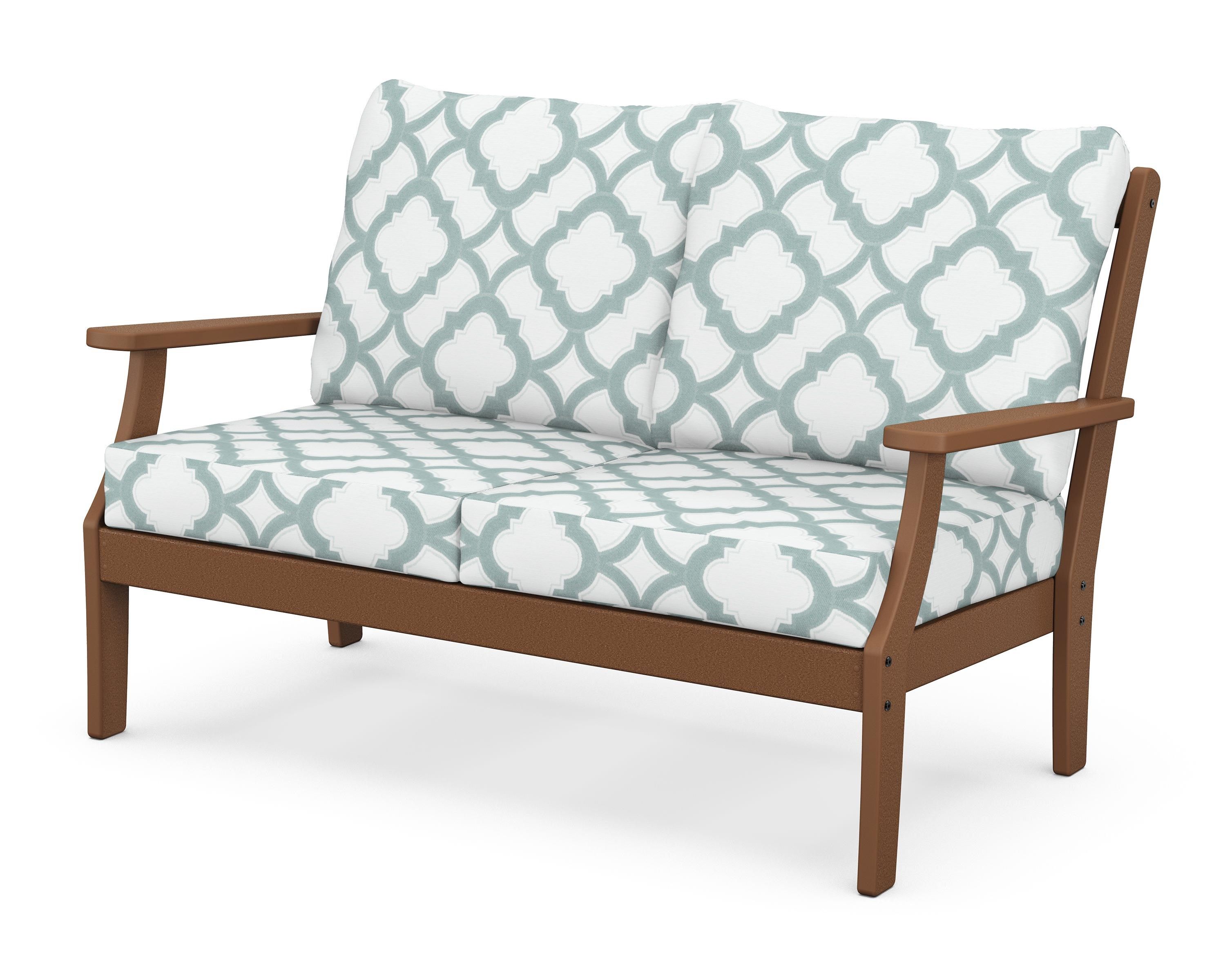 POLYWOOD® Braxton Deep Seating Loveseat in Teak / Trellis Glacier Spa