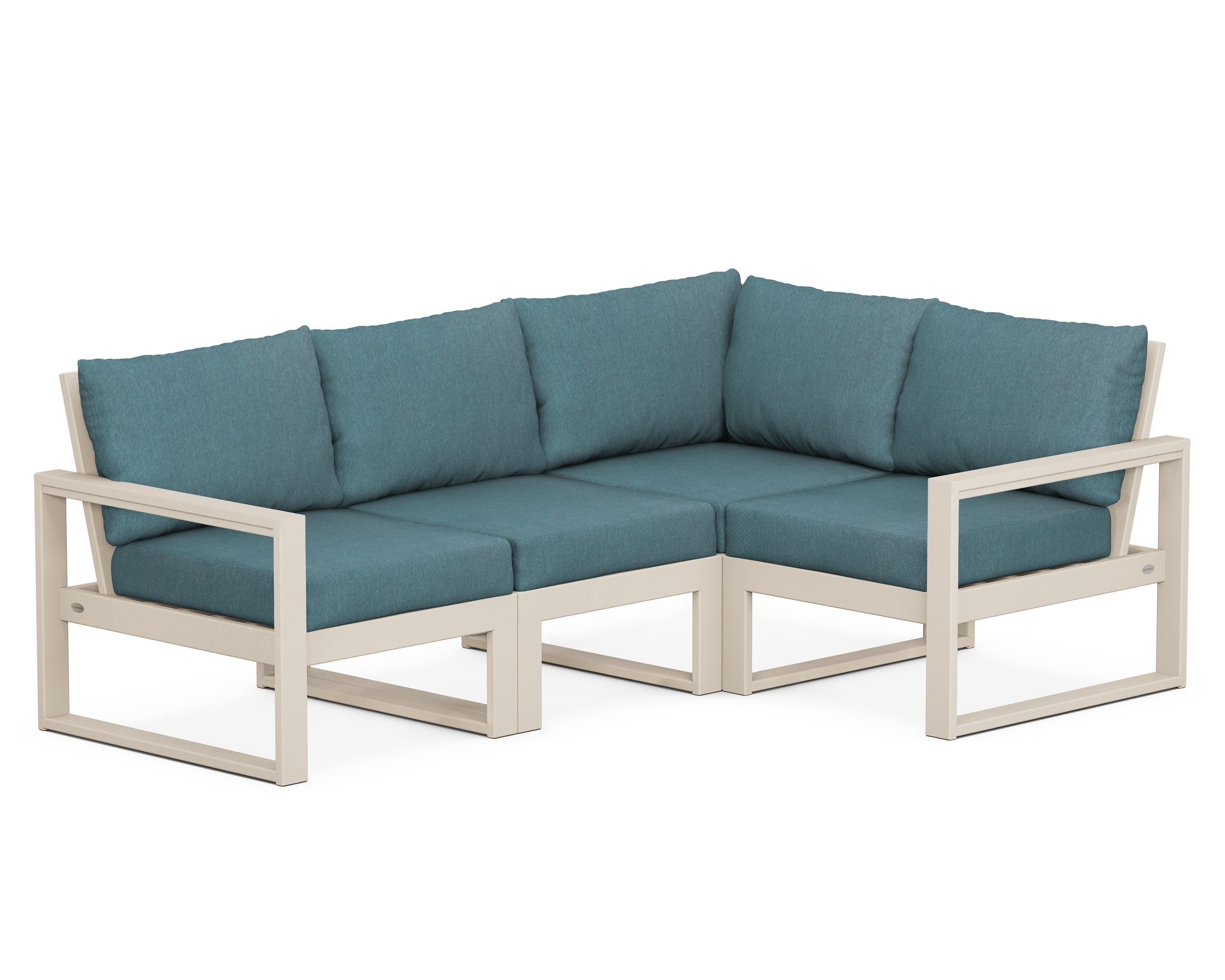 POLYWOOD® EDGE 4-Piece Modular Deep Seating Set in Sand / Ocean Teal
