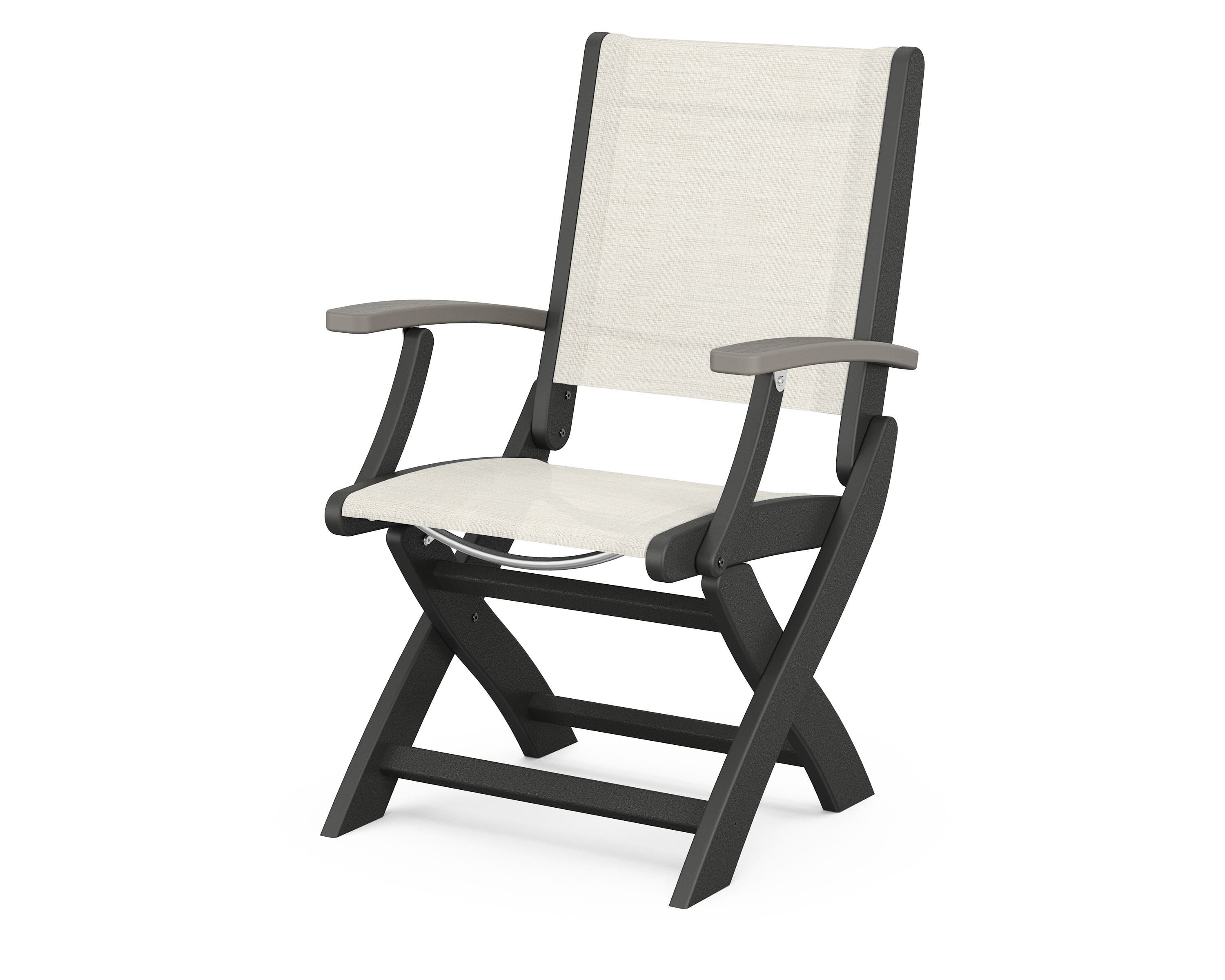 POLYWOOD® Coastal Folding Chair in Black / Driftwood / Parchment Sling