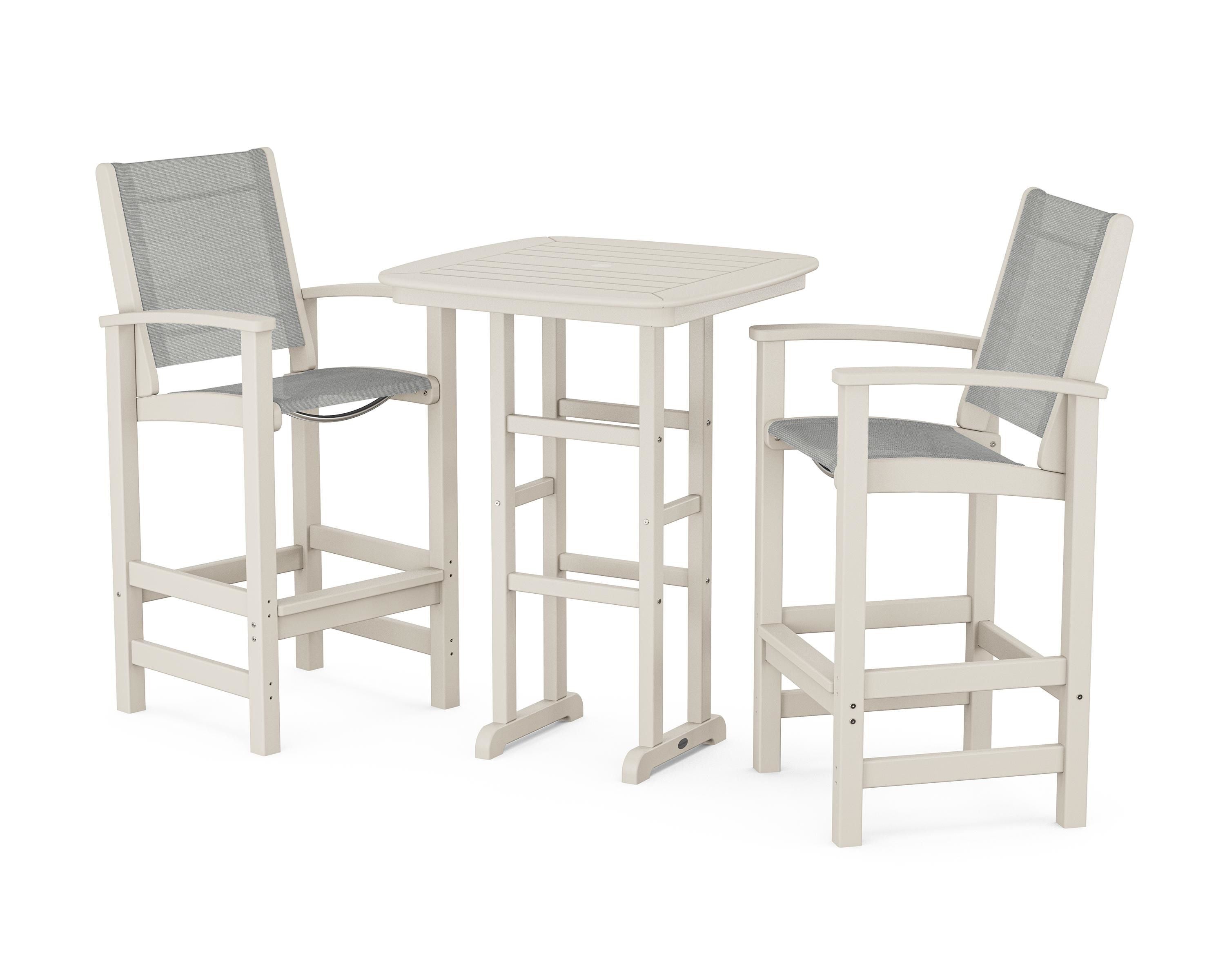 POLYWOOD® Coastal 3-Piece Bar Set in Sand / Metallic Sling