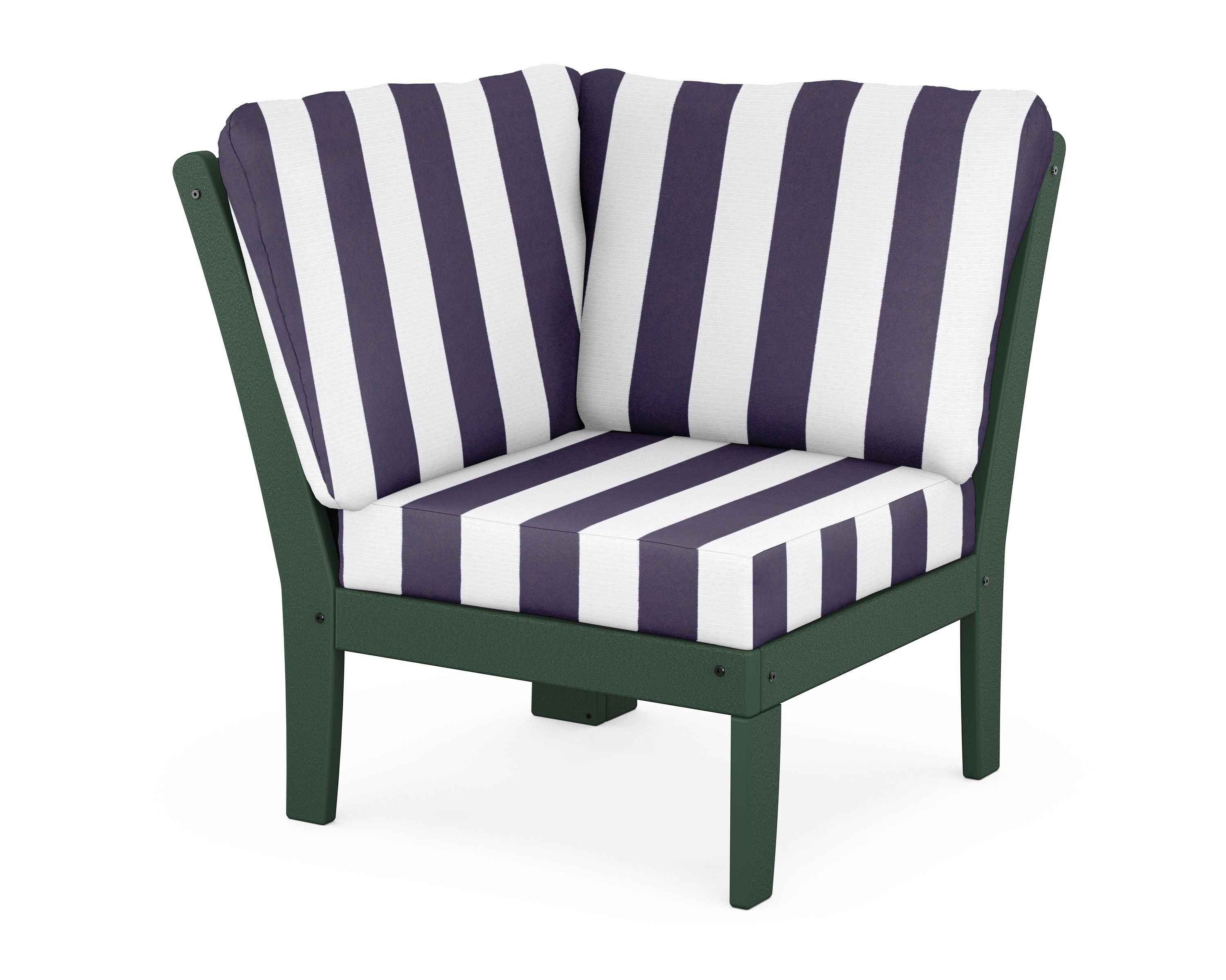 POLYWOOD® Braxton Modular Corner Chair in Green / Cabana Stripe Navy