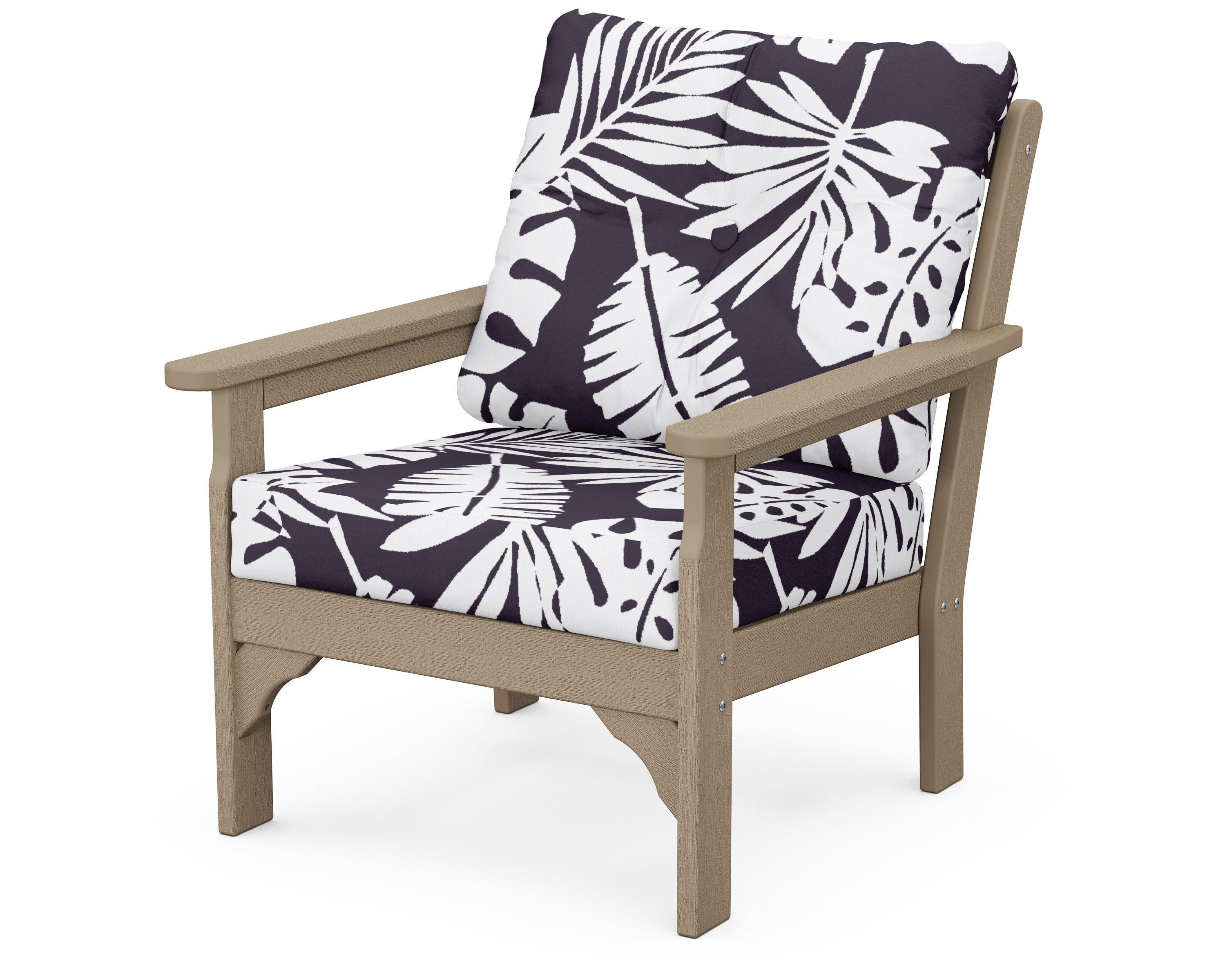 POLYWOOD® Vineyard Deep Seating Chair in Vintage Sahara / Leaf Navy