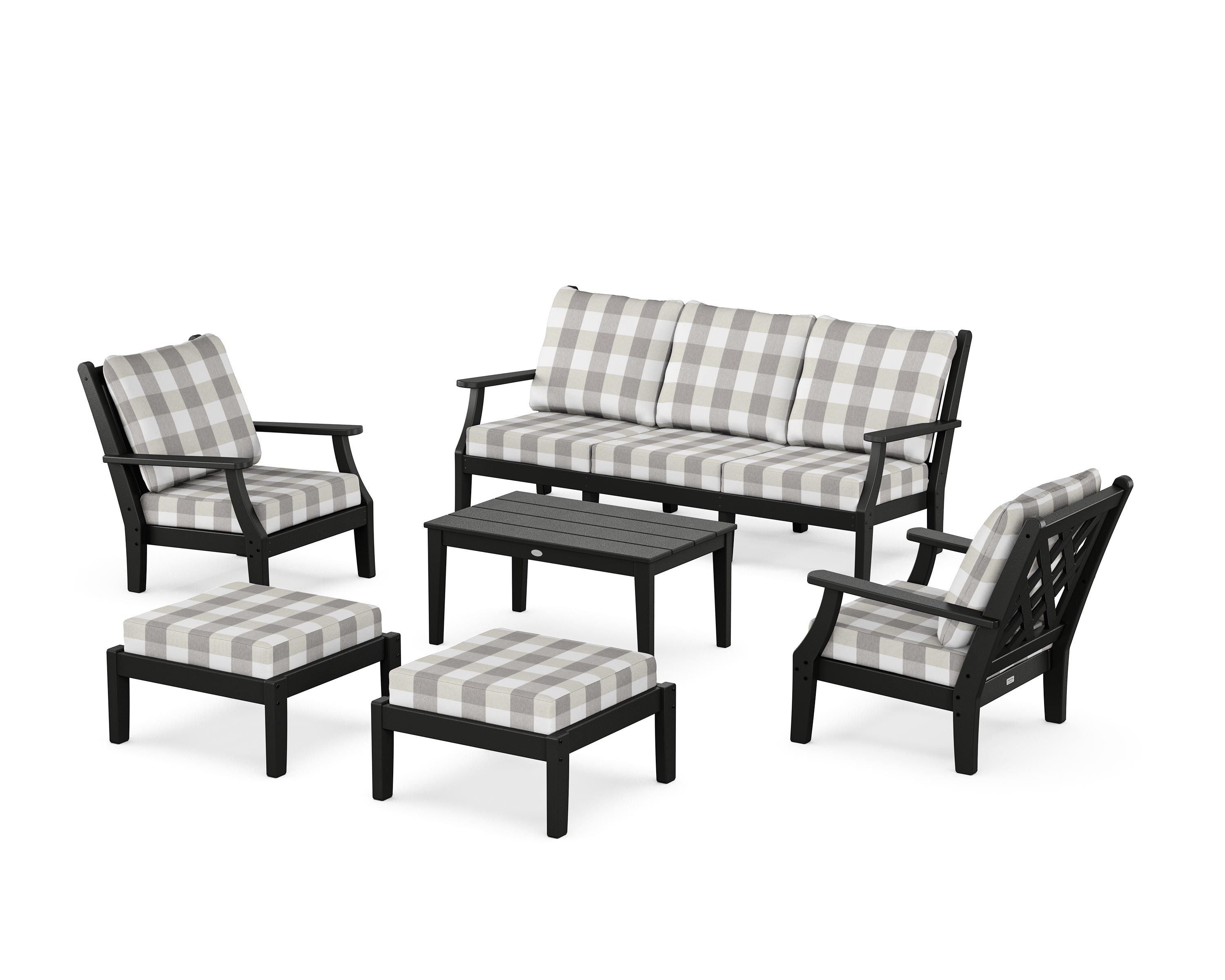 Country Living Wovendale 6-Piece Lounge Sofa Set in Black / Buffalo Plaid Grey Mist