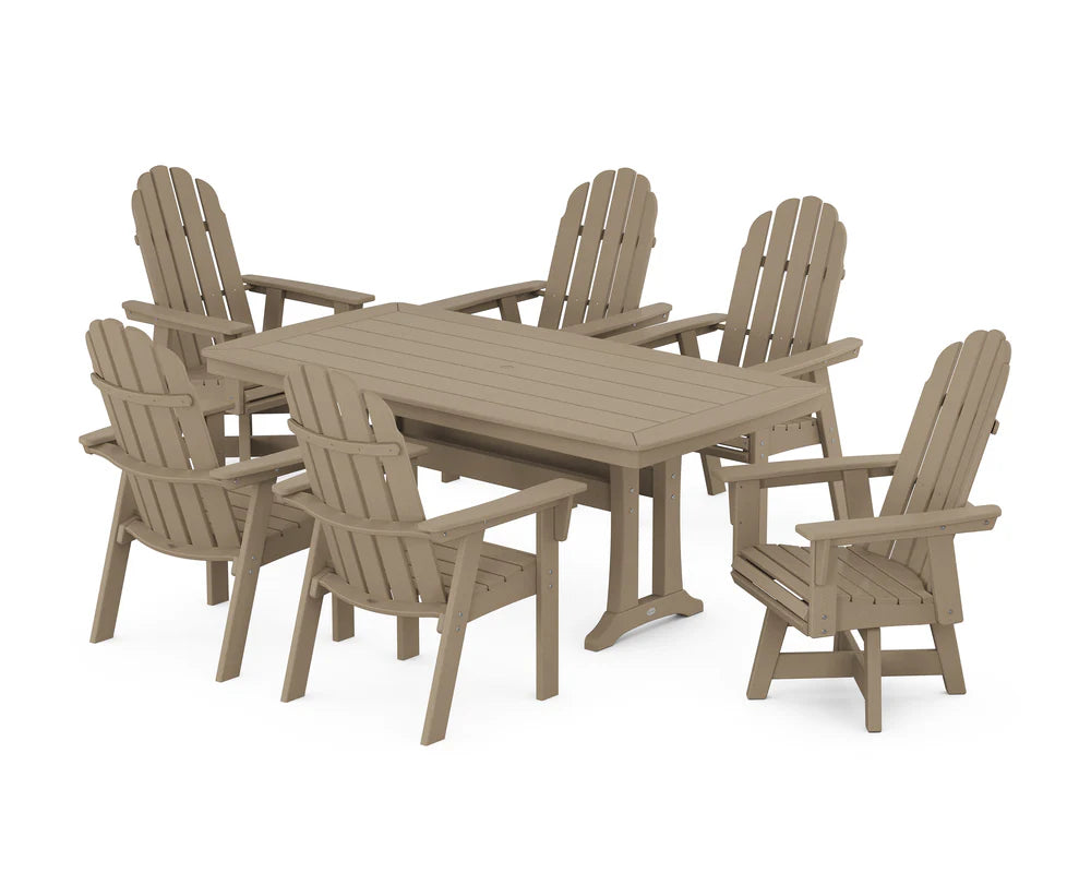 Vineyard Curveback Adirondack Swivel Chair7-Piece Dining Set with Trestle Legs