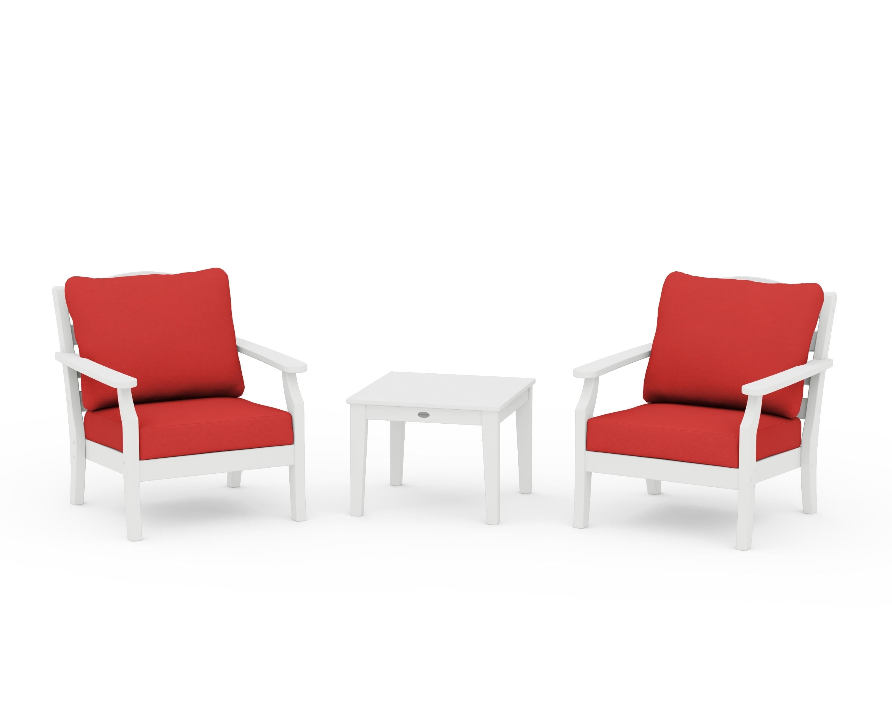 Draper James™ by POLYWOOD® Savannah 3-Piece Deep Seating Set in White / Crimson Linen