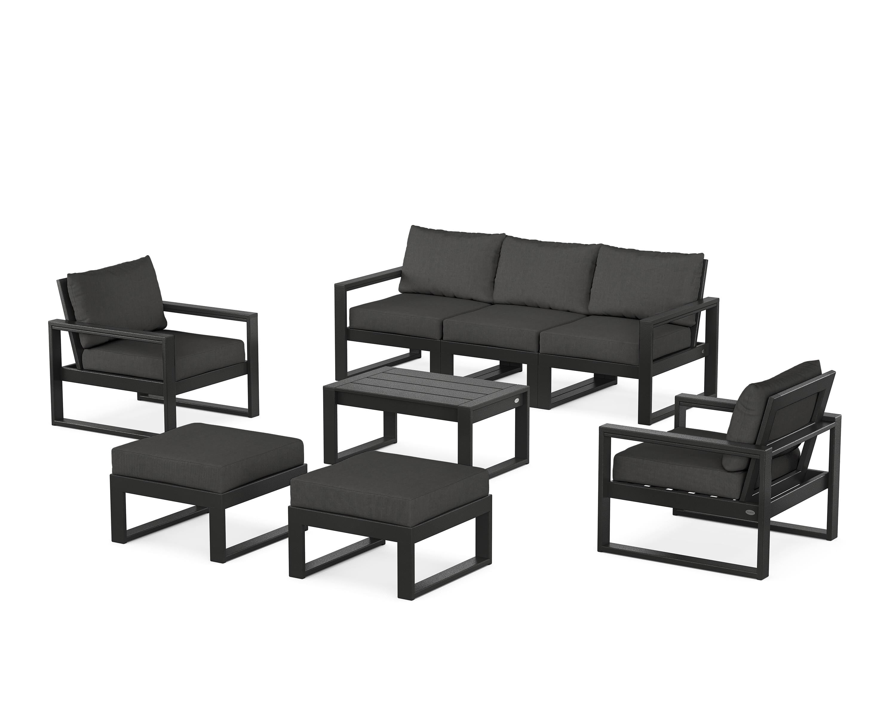 POLYWOOD® EDGE Sectional 8-Piece Lounge Sofa Set in Black / Spectrum Carbon