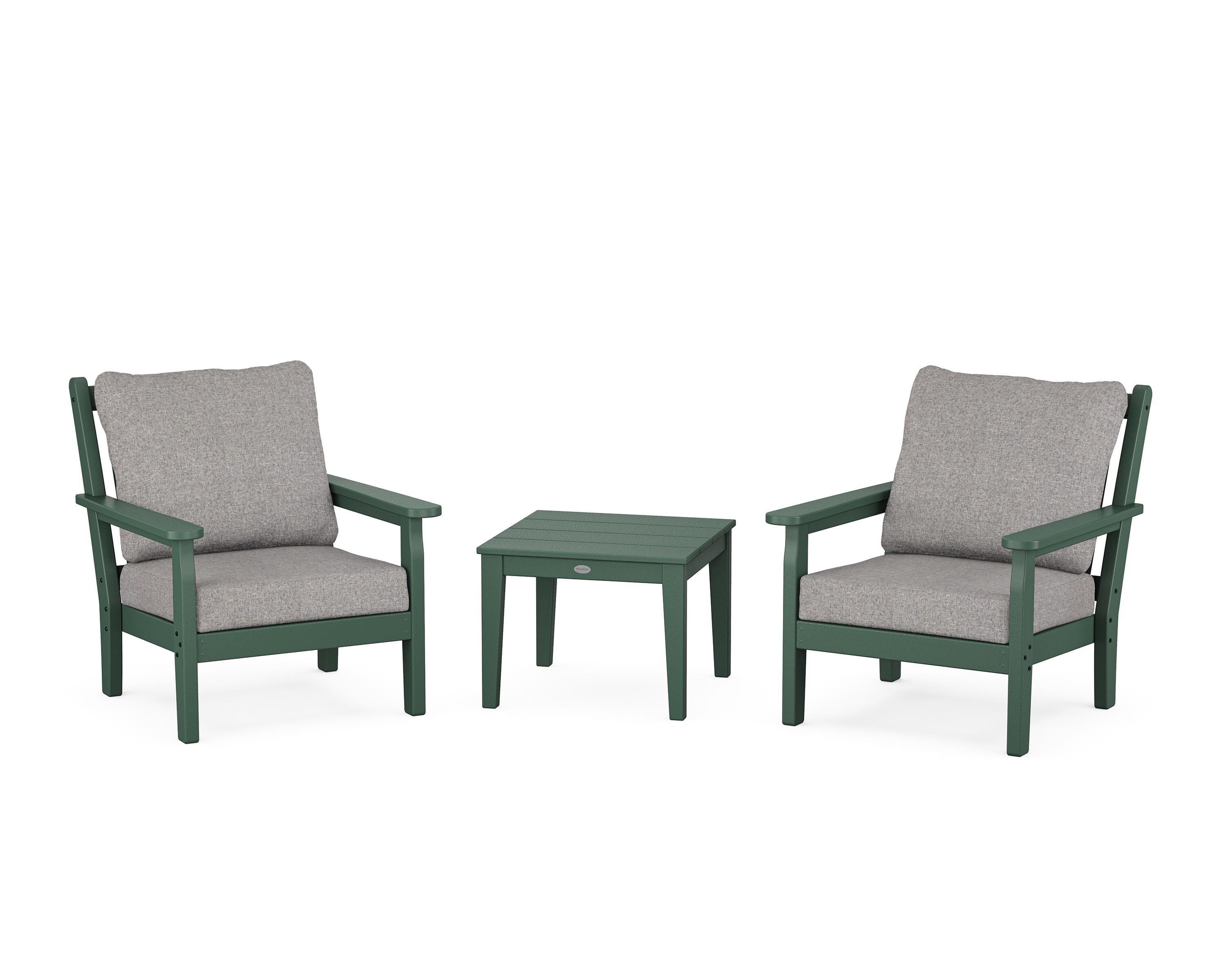POLYWOOD® Chippendale 3-Piece Deep Seating Set in Green / Grey Mist