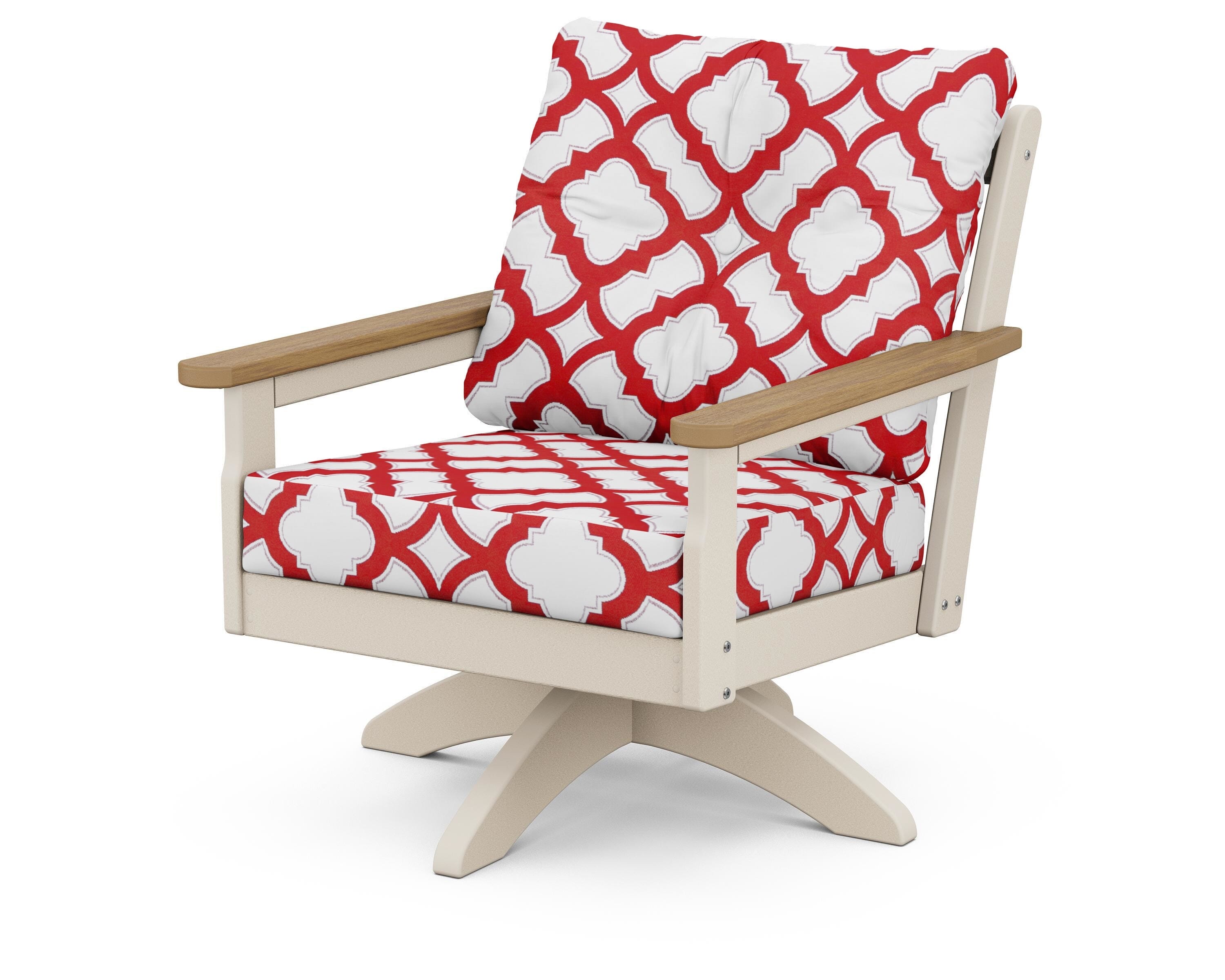 POLYWOOD® Vineyard Deep Seating Swivel Chair in Sand / Natural / Trellis Crimson