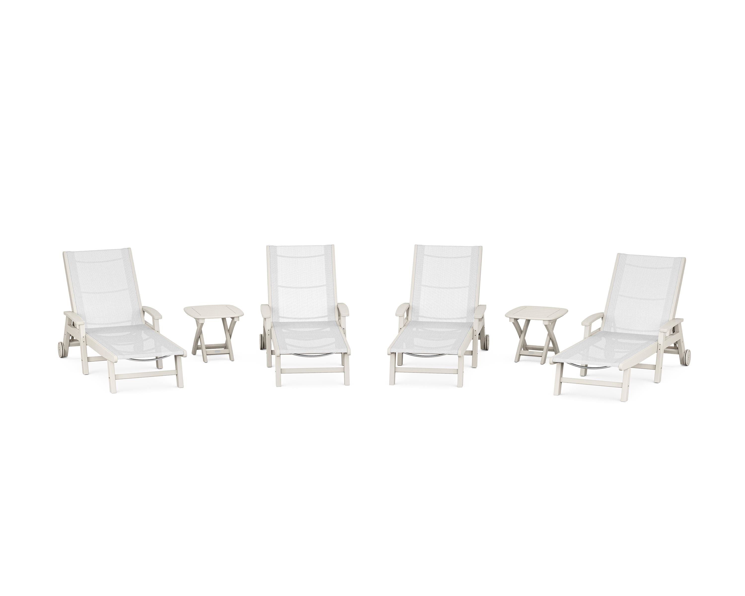 POLYWOOD® Coastal Chaise 6-Piece Set with Wheels in Sand / White Sling