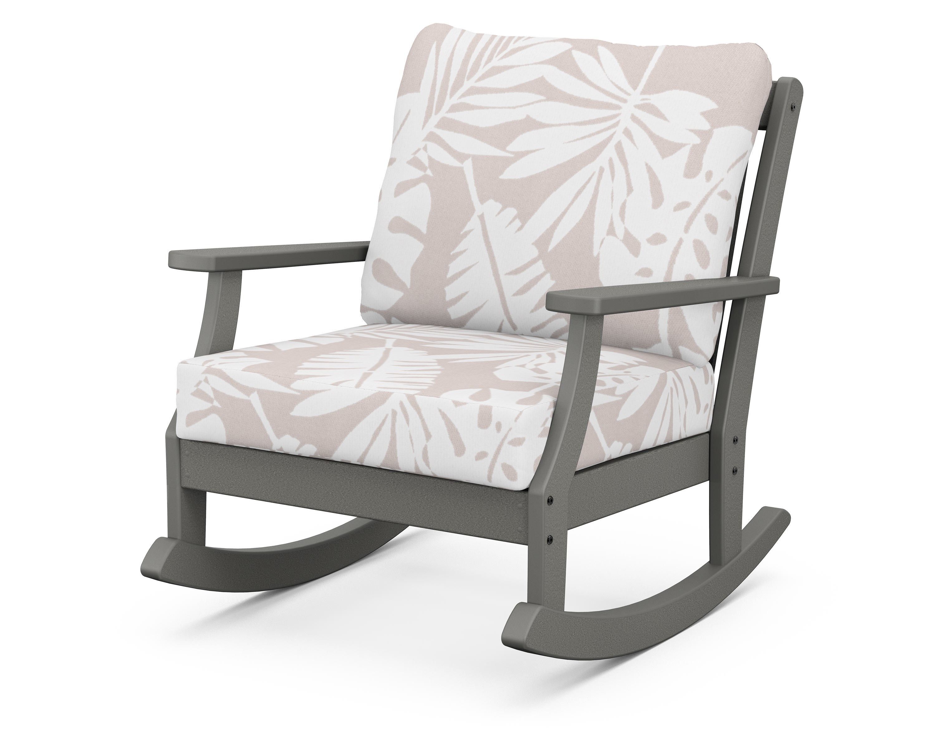 POLYWOOD® Braxton Deep Seating Rocking Chair in Slate Grey / Leaf Dune Burlap
