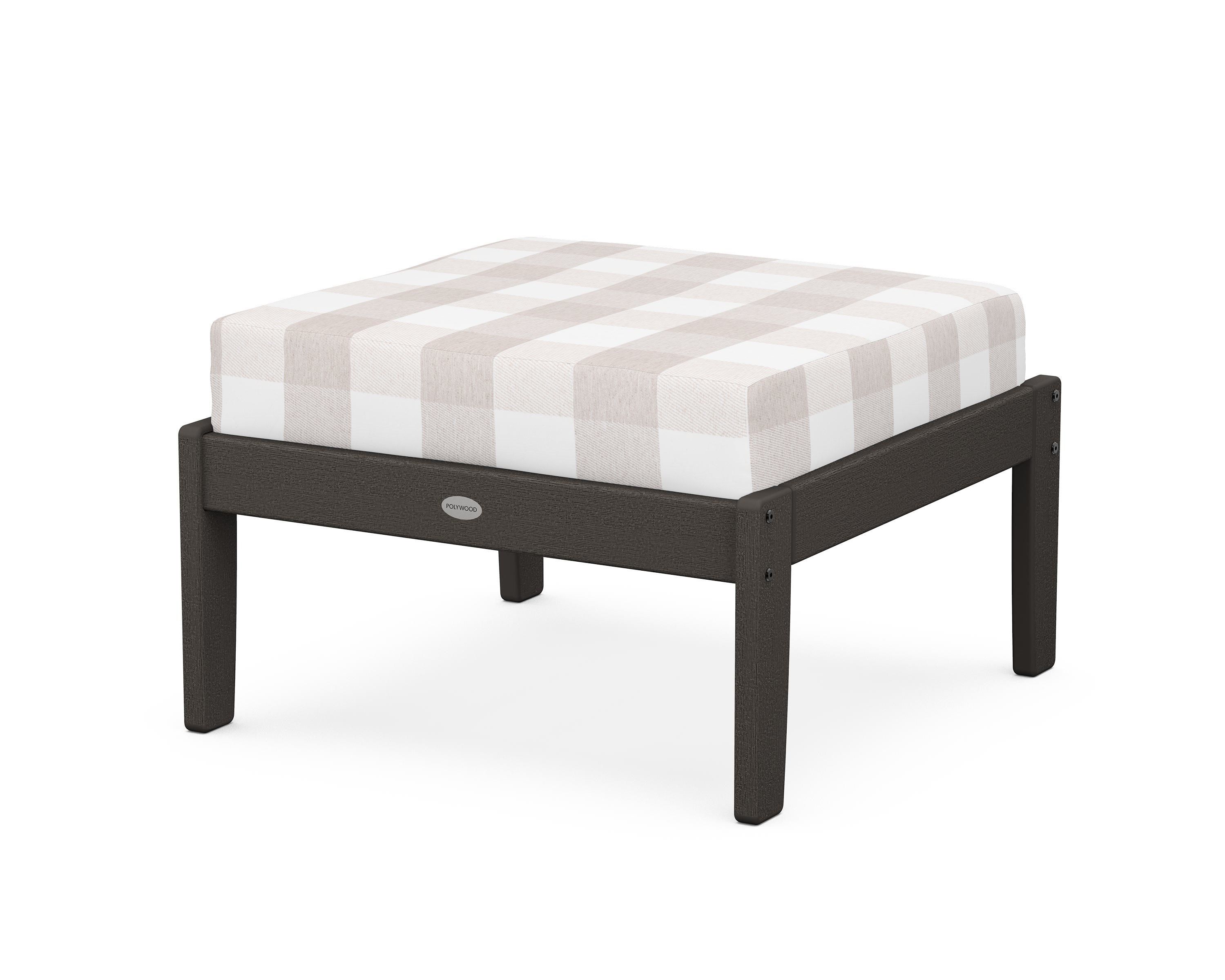 POLYWOOD® Braxton Deep Seating Ottoman in Vintage Coffee / Buffalo Plaid Dune Burlap