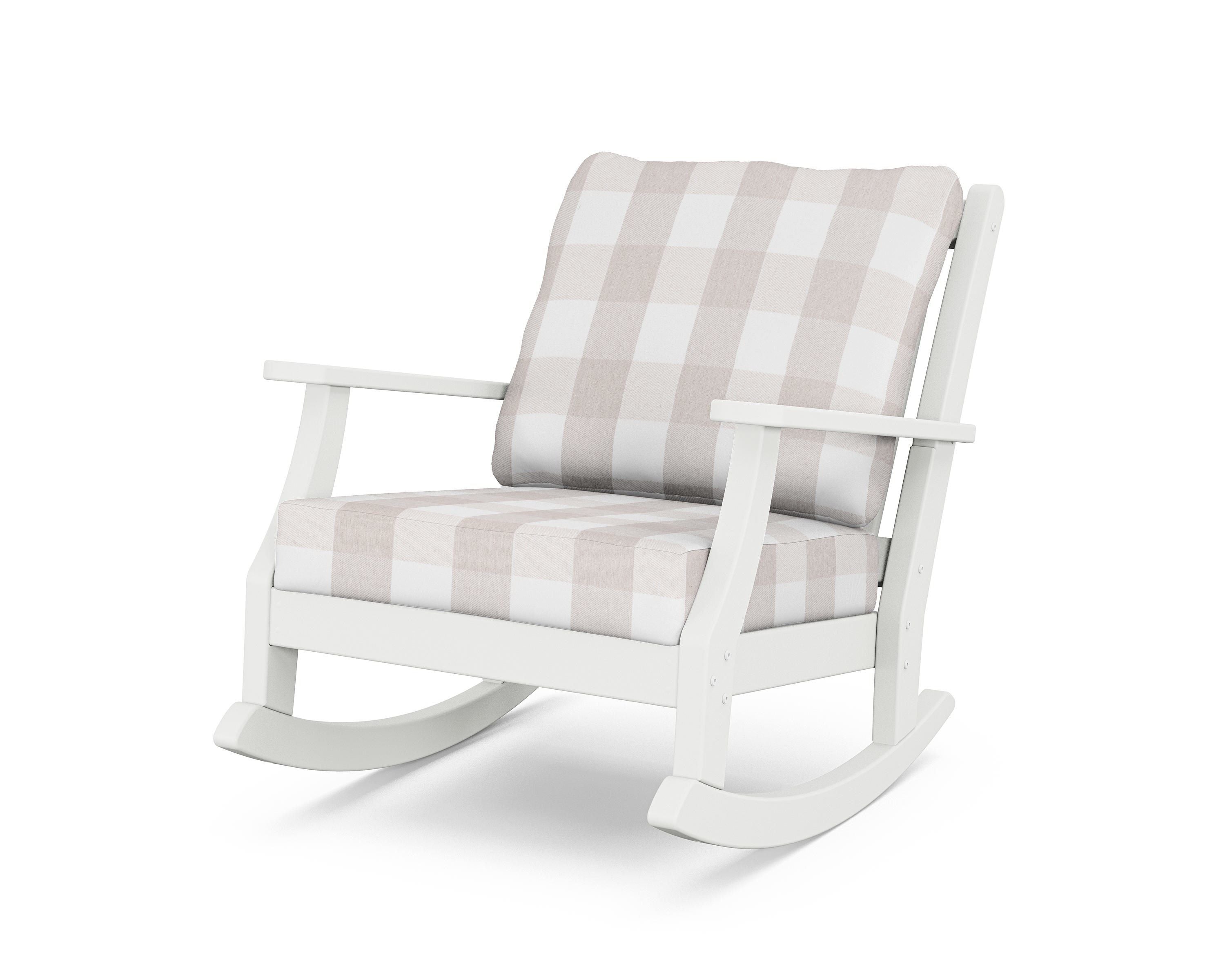 Country Living Wovendale Deep Seating Rocking Chair in White / Buffalo Plaid Dune Burlap