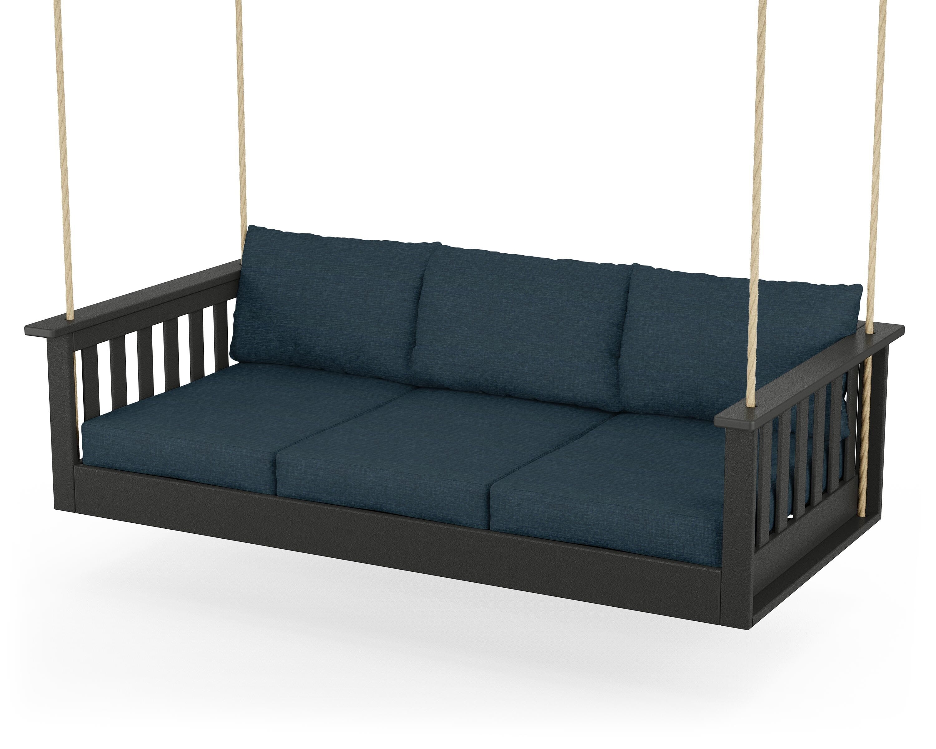POLYWOOD® Vineyard Daybed Swing in Black / Platform Indigo