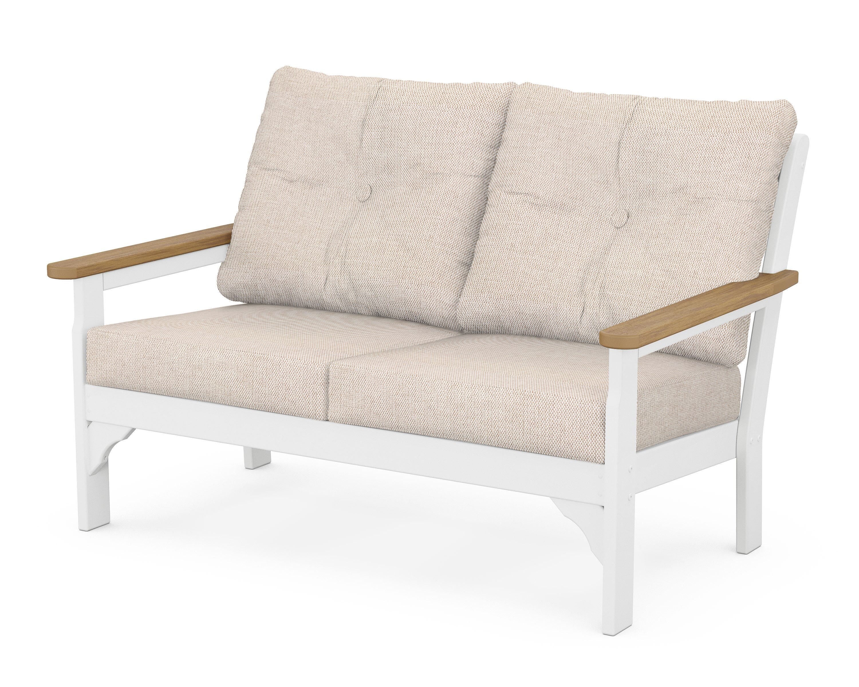 POLYWOOD® Vineyard Deep Seating Loveseat in White / Natural / Blend Linen