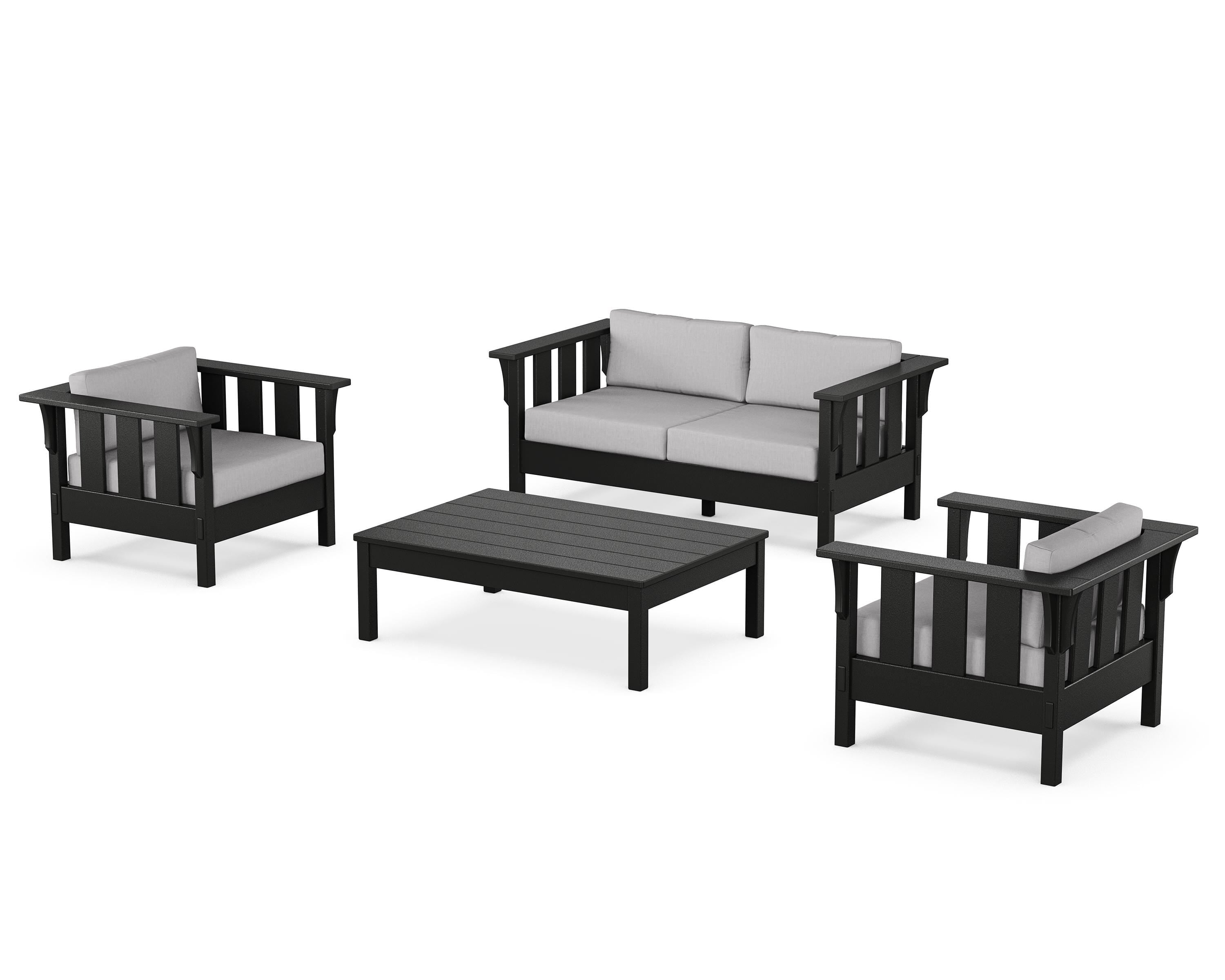 Martha Stewart by POLYWOOD® Acadia 4-Piece Deep Seating Set with Loveseat in Black / Granite