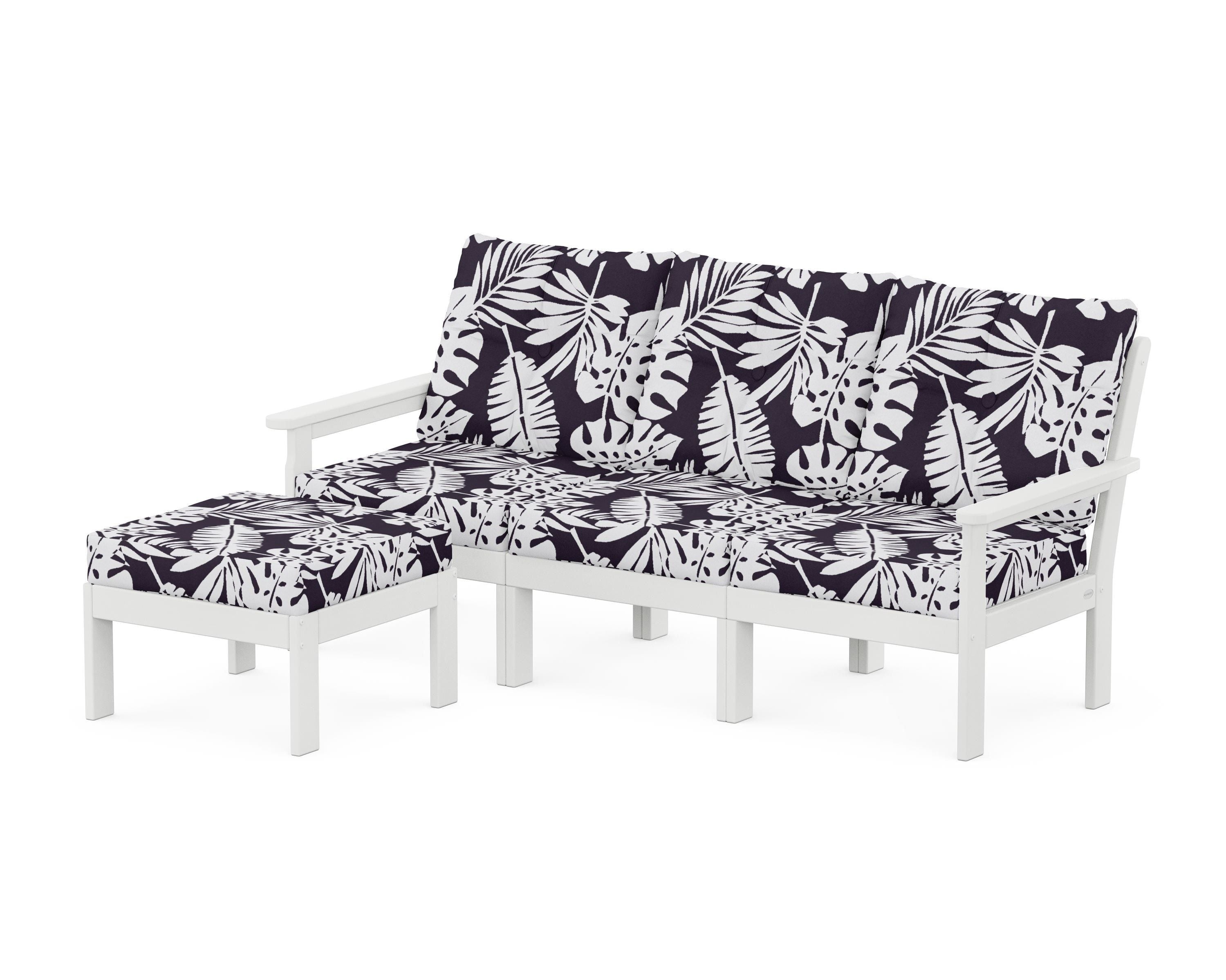 POLYWOOD® Vineyard 4-Piece Sectional with Ottoman in White / Leaf Navy