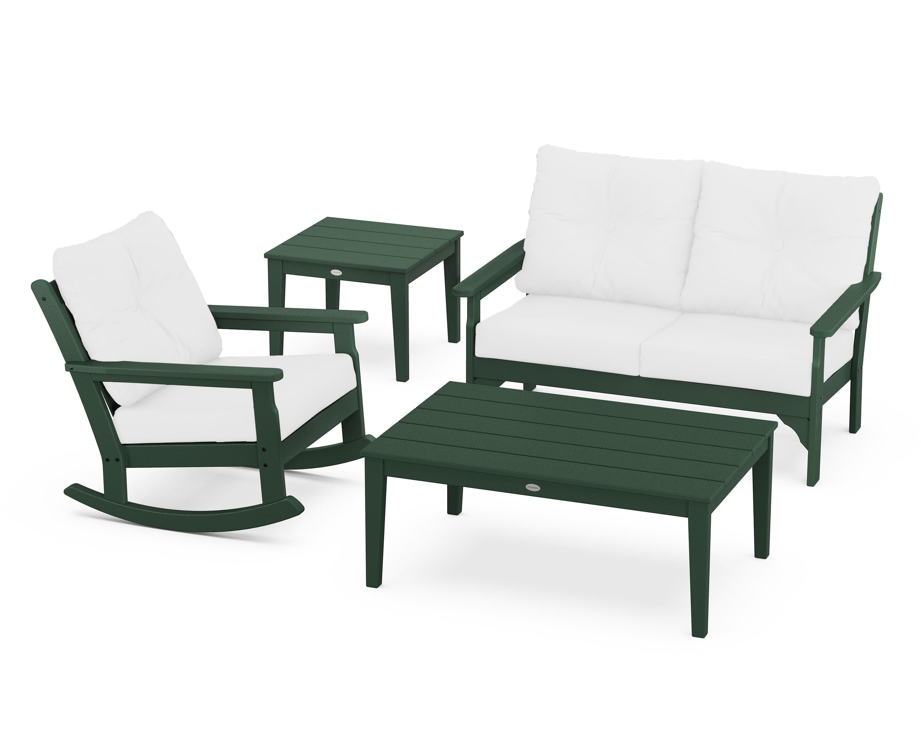 POLYWOOD® Vineyard 4-Piece Deep Seating Rocker Set in Green / Natural