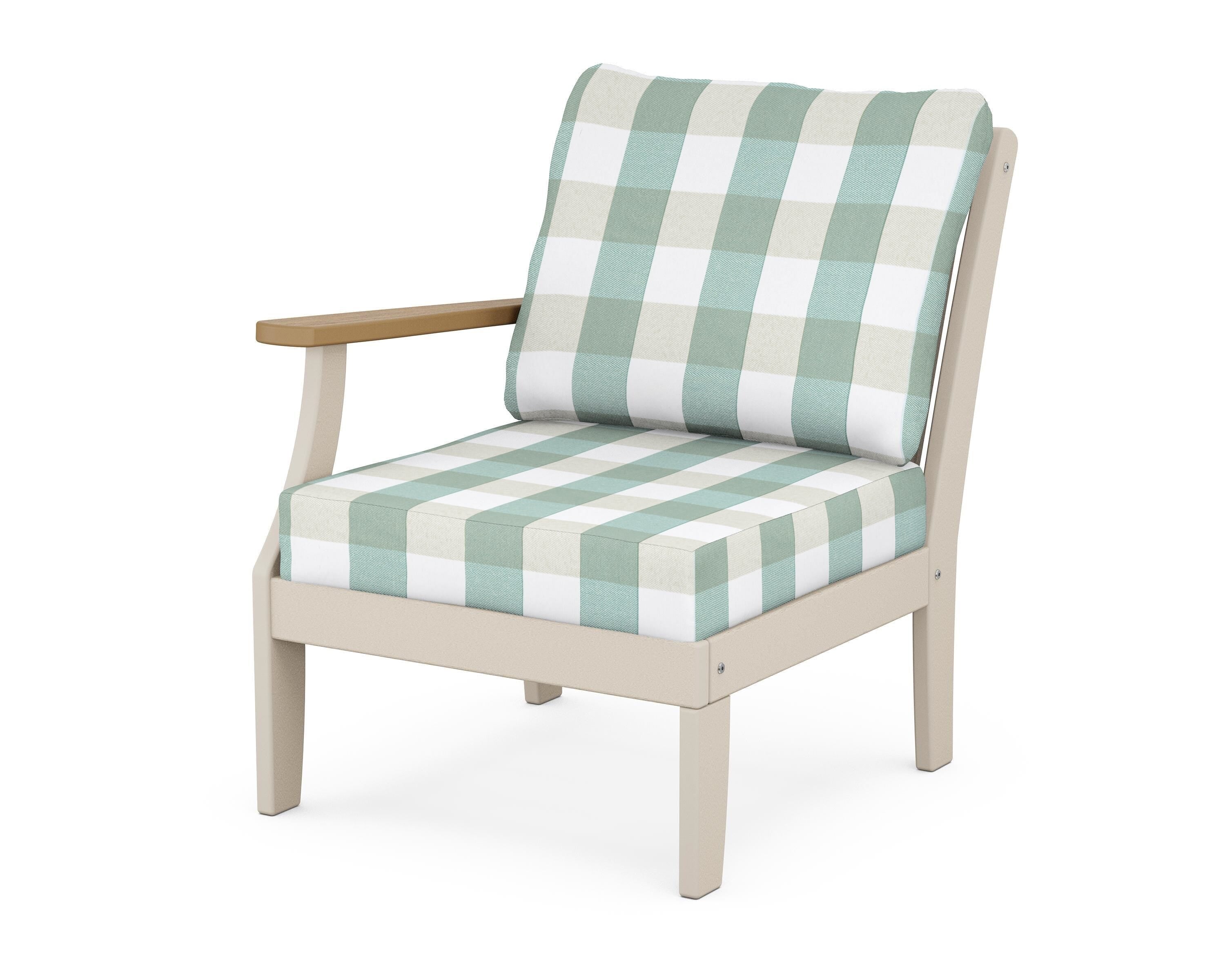 POLYWOOD® Braxton Modular Left Arm Chair in Sand / Natural / Buffalo Plaid Glacier Spa