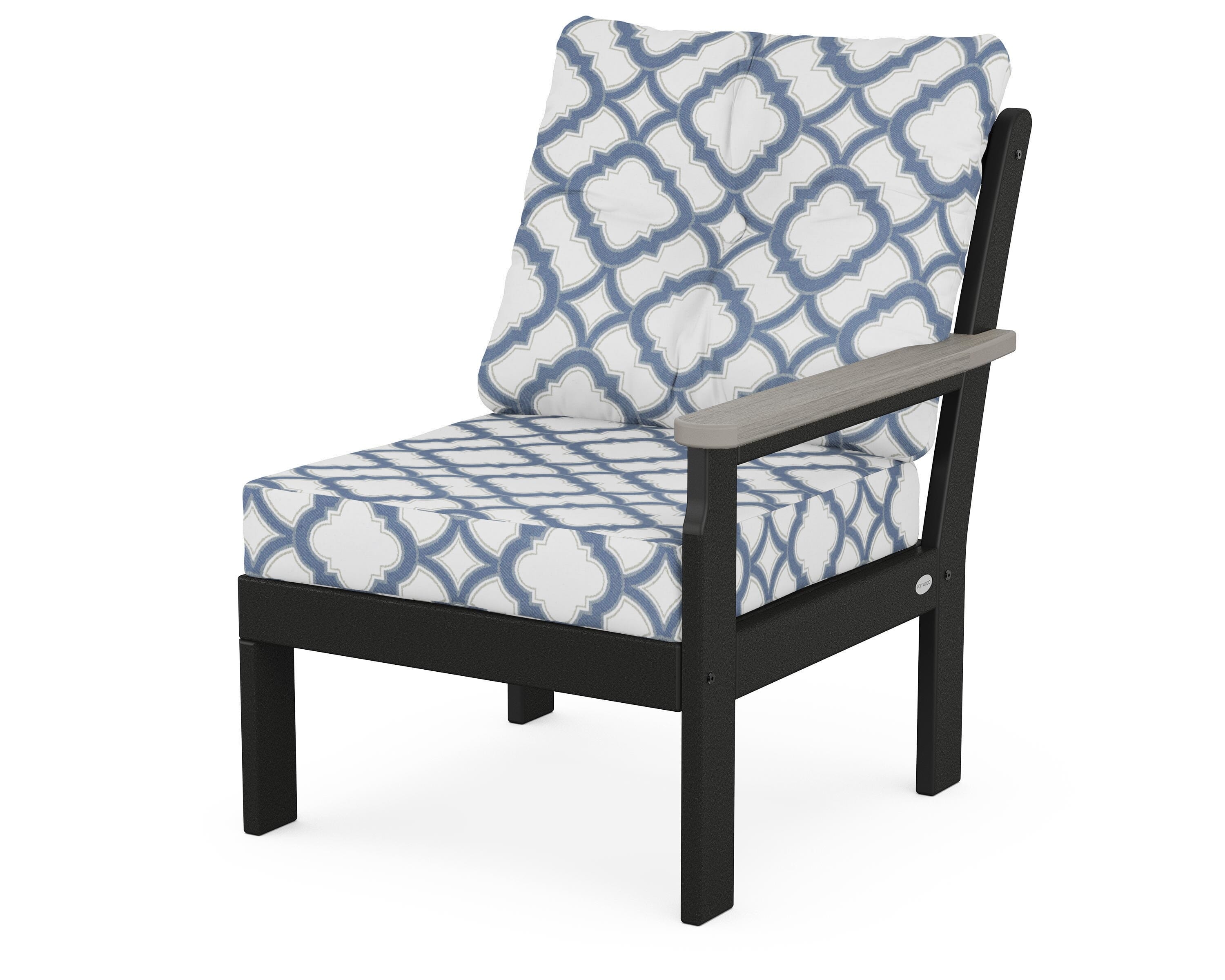 POLYWOOD® Vineyard Modular Right Arm Chair in Black / Driftwood / Trellis Sky Blue