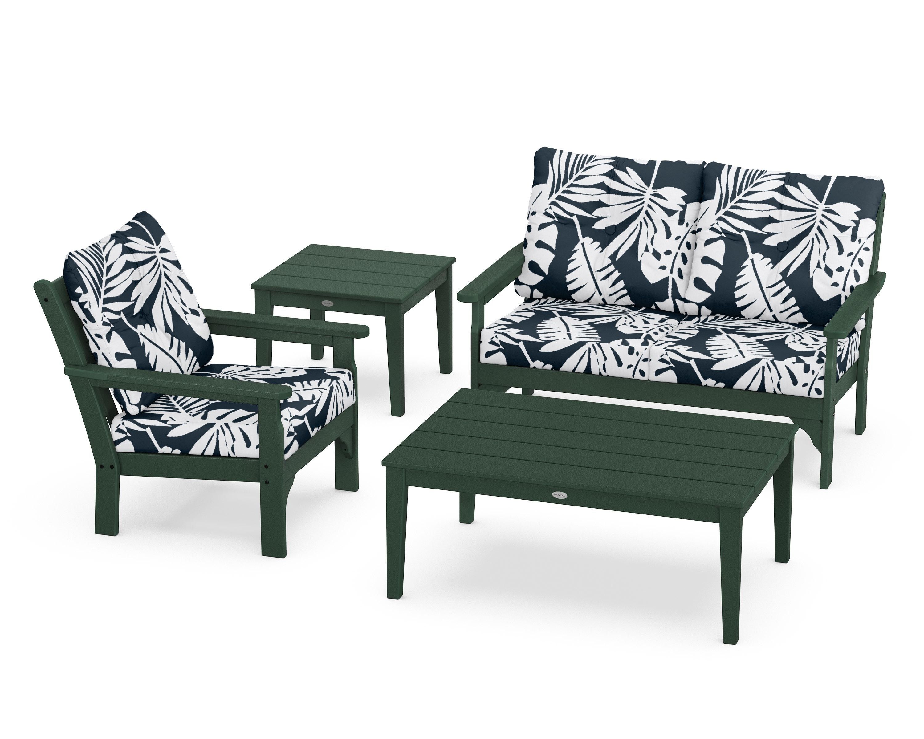 POLYWOOD® Vineyard 4-Piece Deep Seating Set in Green / Leaf Marine Indigo