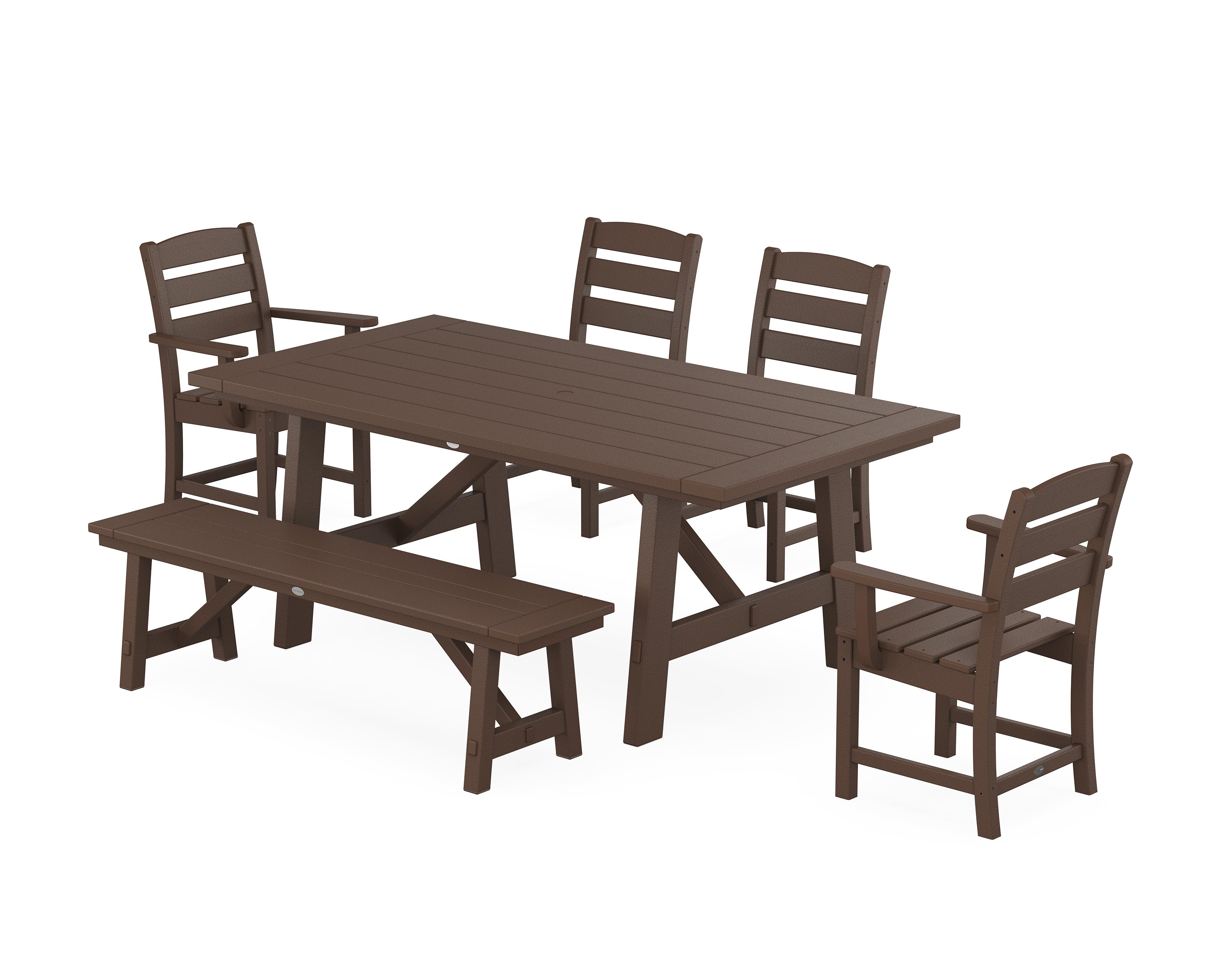 POLYWOOD® Lakeside 6-Piece Rustic Farmhouse Dining Set With Bench in Mahogany