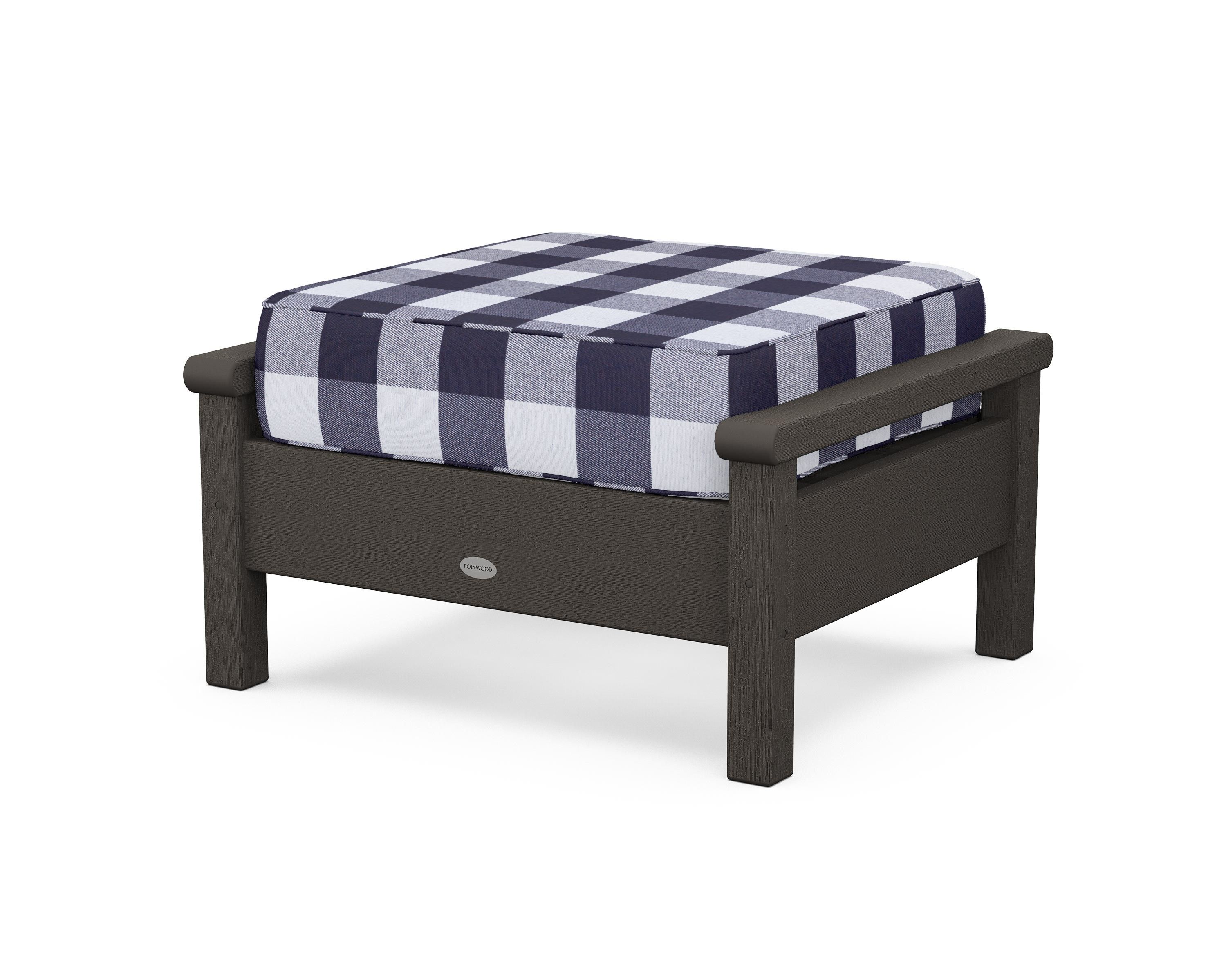POLYWOOD® Harbour Deep Seating Ottoman in Vintage Coffee / Buffalo Plaid Navy