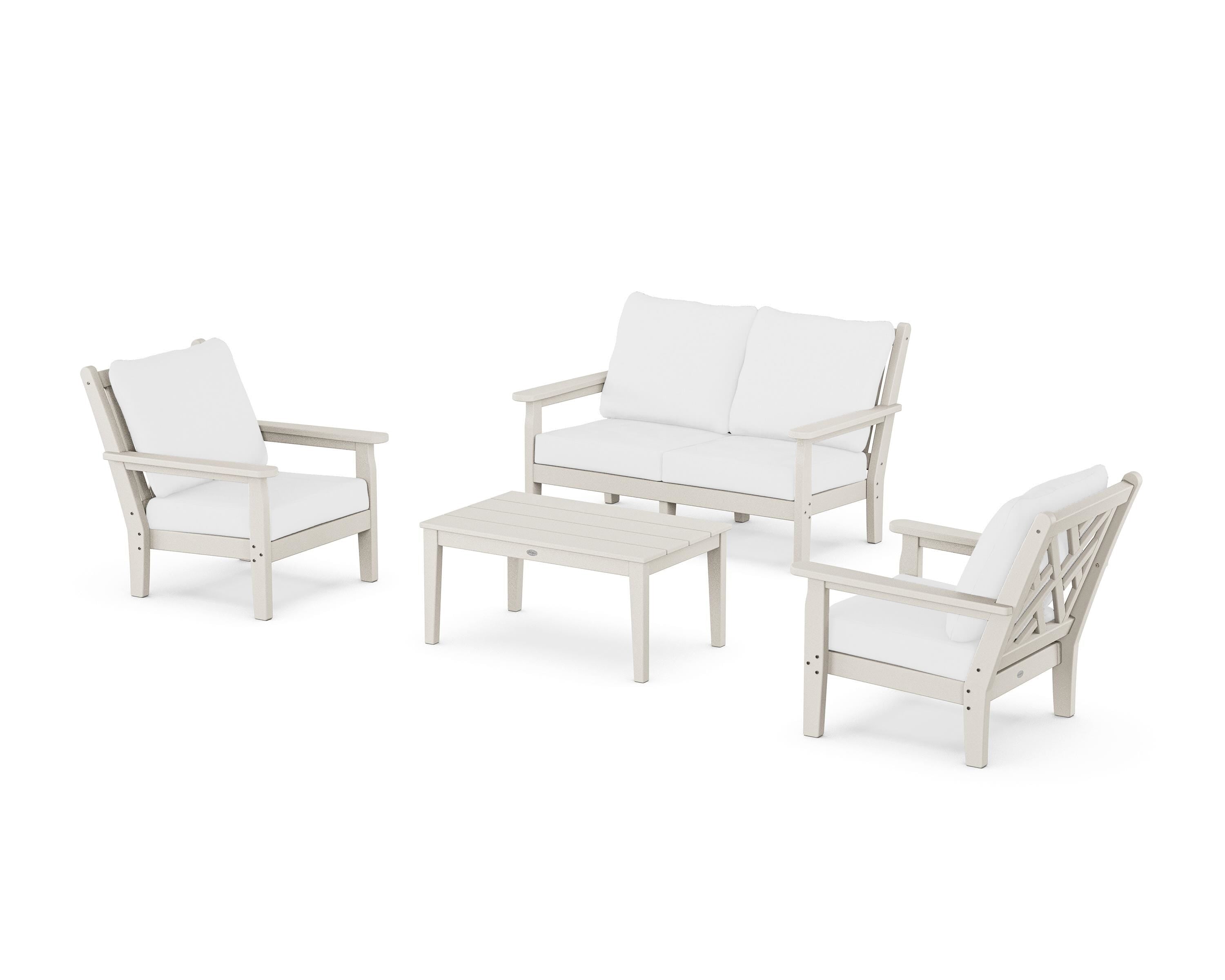 POLYWOOD® Chippendale 4-Piece Deep Seating Set with Loveseat in Sand / Natural