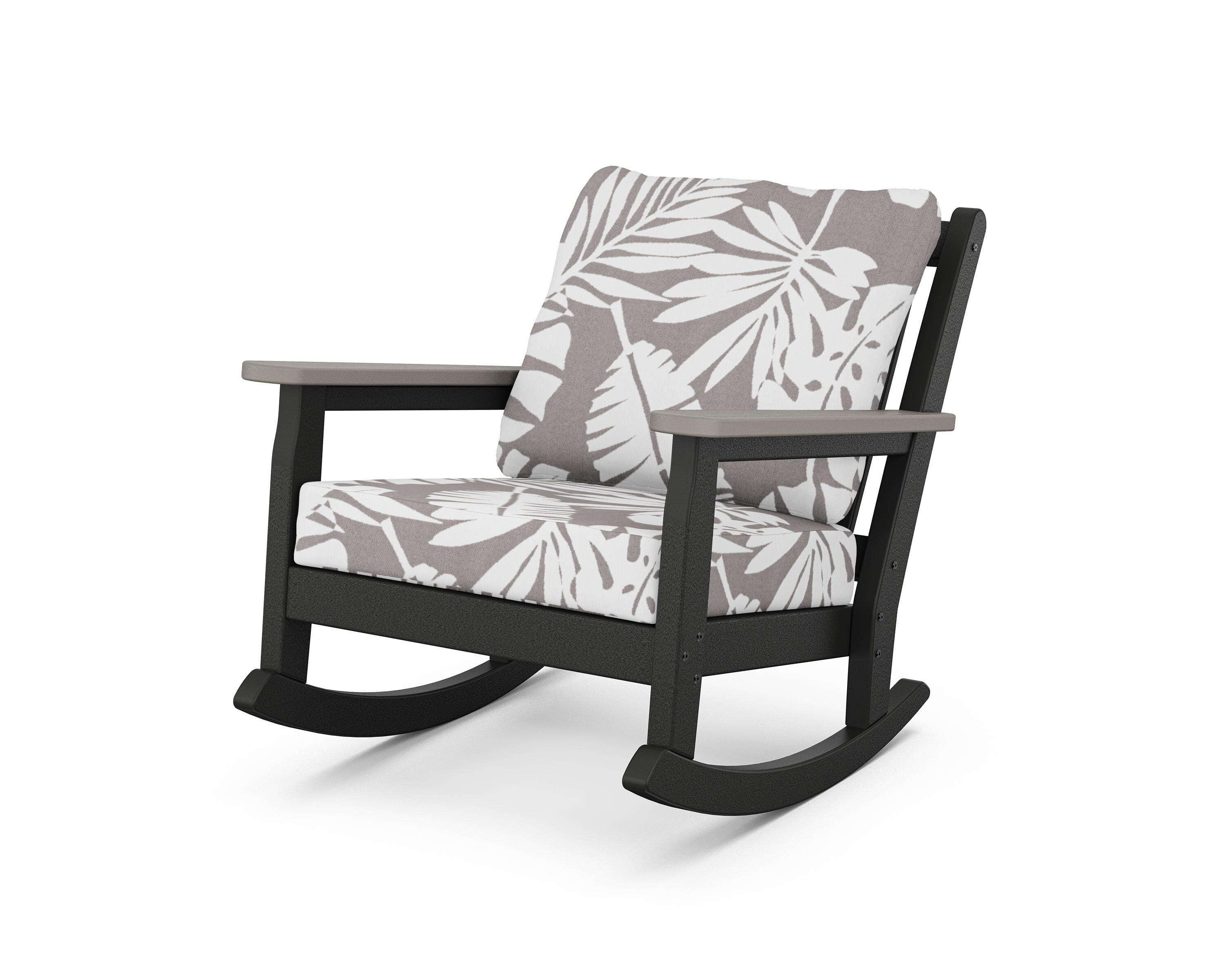 POLYWOOD® Chippendale Deep Seating Rocking Chair in Black / Driftwood / Leaf Grey Mist