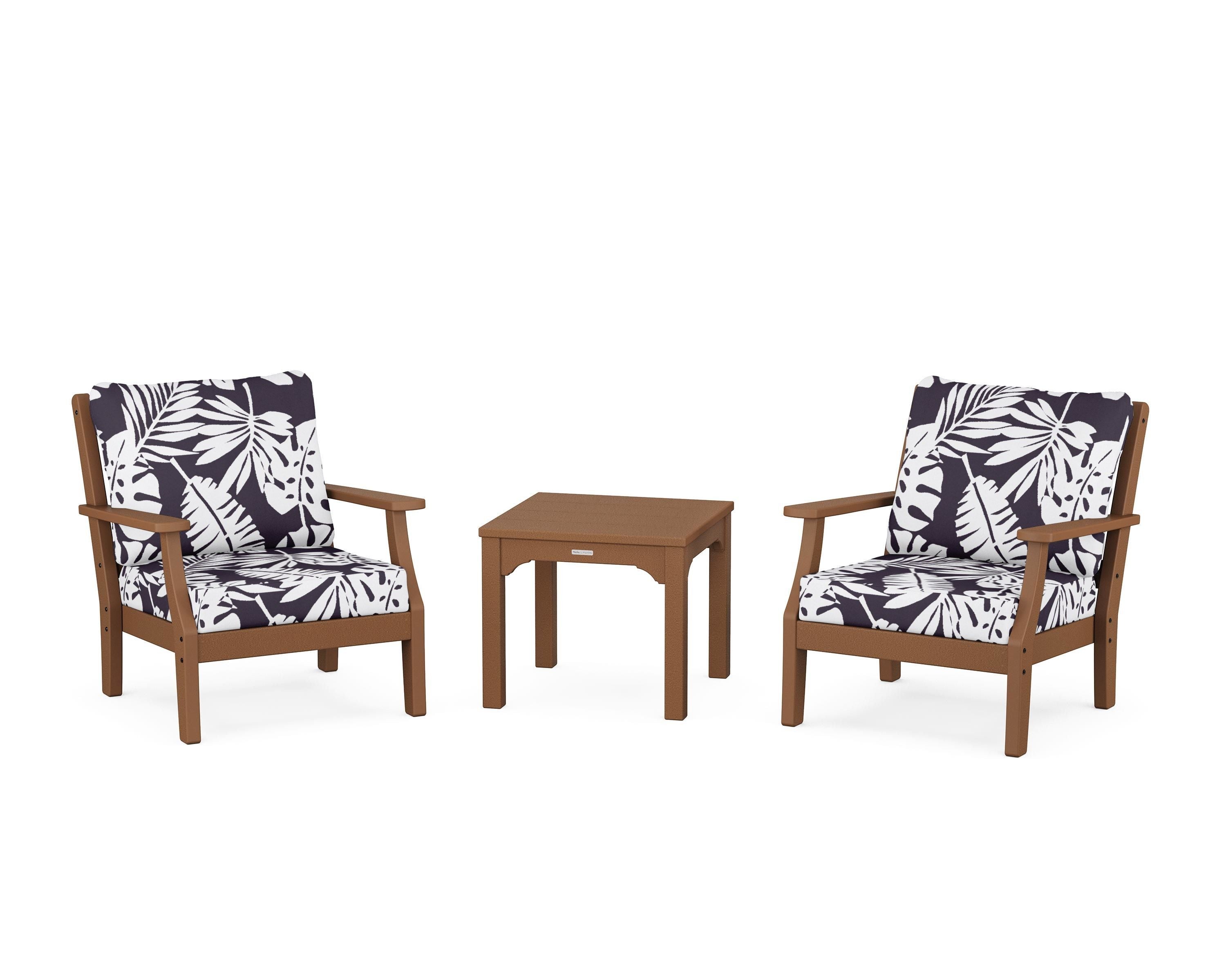 Martha Stewart by POLYWOOD® Chinoiserie 3-Piece Deep Seating Set in Teak / Leaf Navy