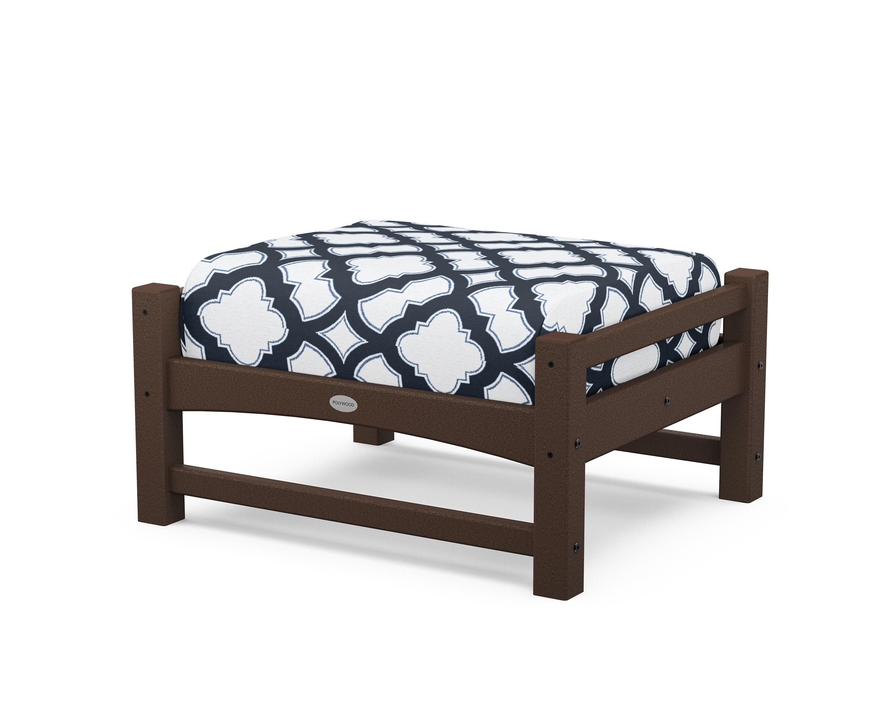 POLYWOOD® Club Ottoman in Mahogany / Trellis Marine Indigo