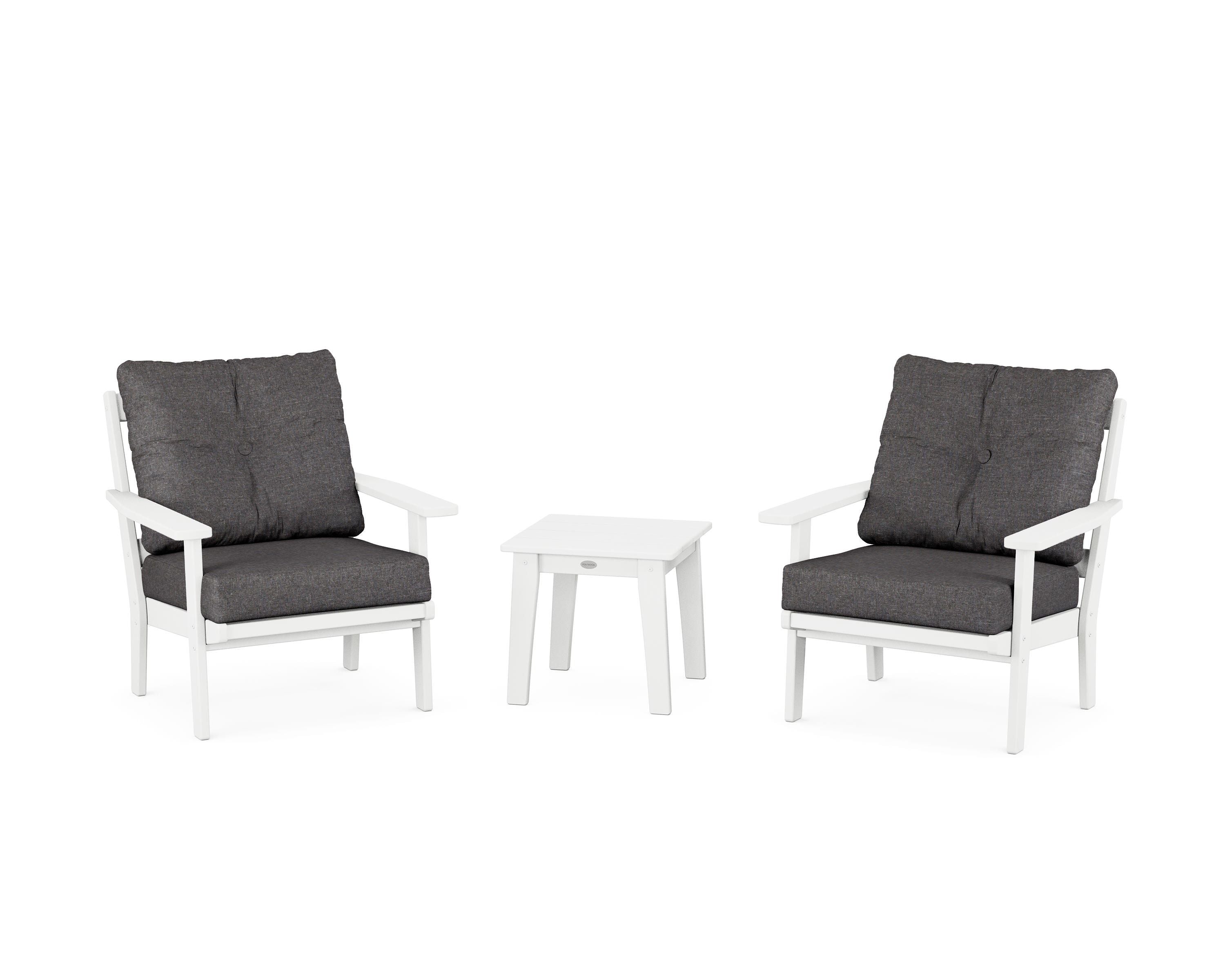POLYWOOD® Prairie 3-Piece Deep Seating Set in White / Ash Charcoal