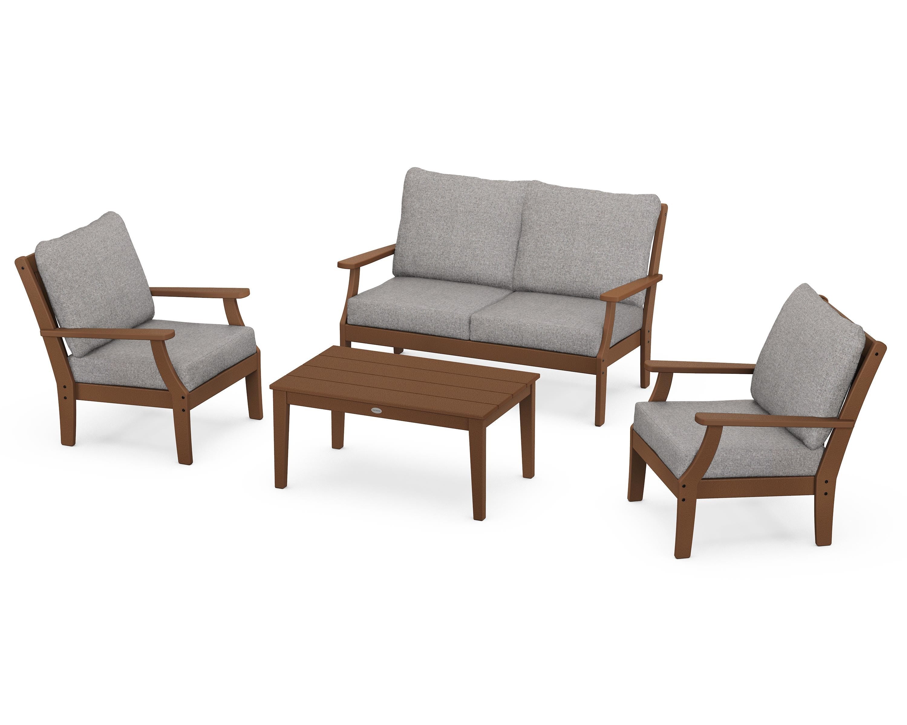 POLYWOOD® Braxton 4-Piece Deep Seating Chair Set in Teak / Grey Mist