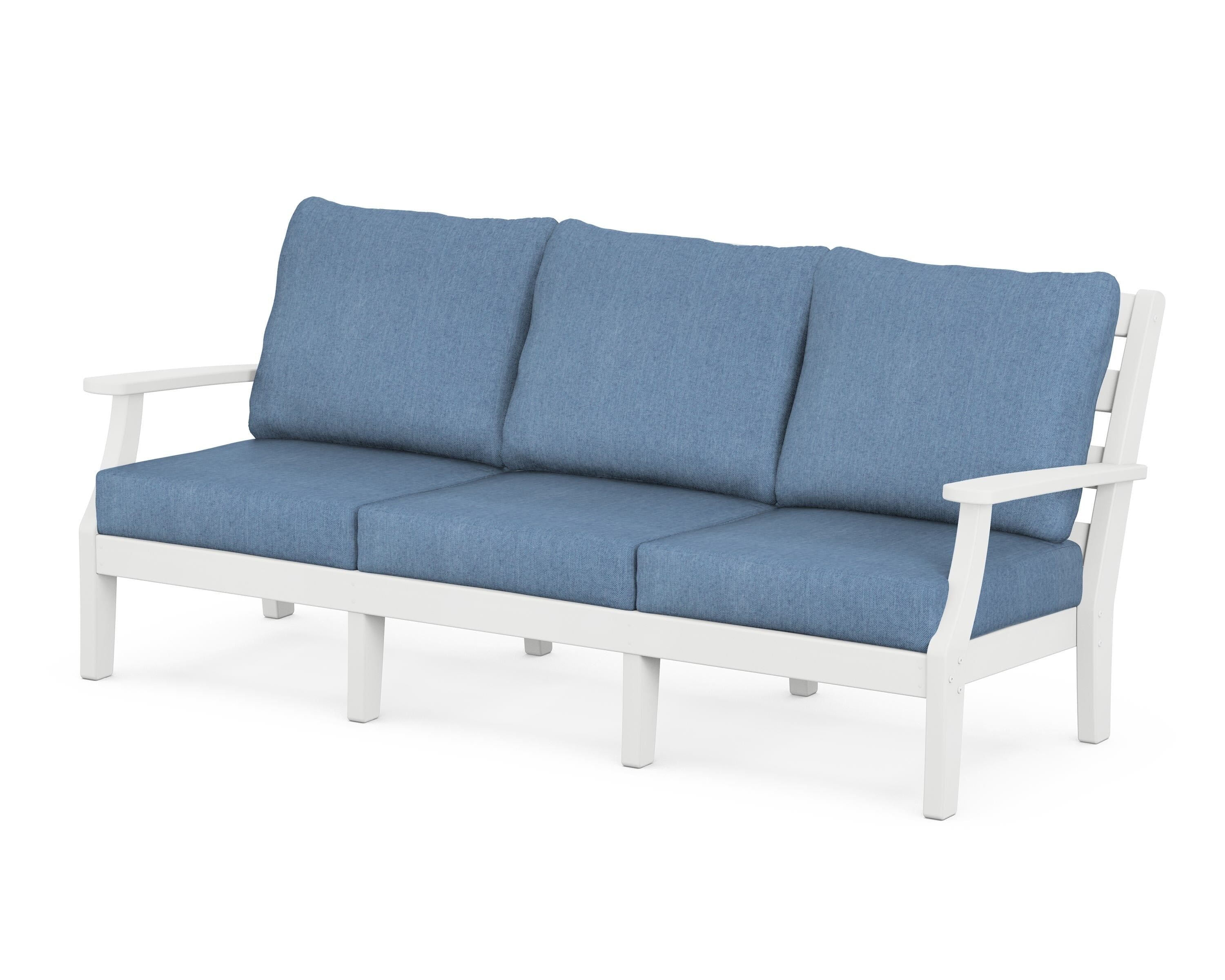 POLYWOOD® Chesapeake Deep Seating Sofa in White / Sky Blue