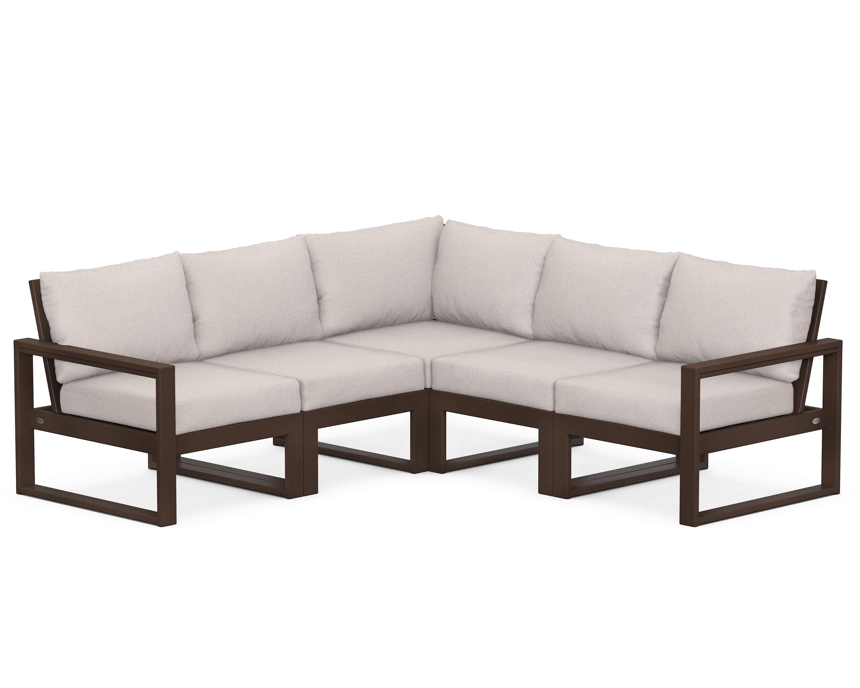 POLYWOOD® EDGE 5-Piece Modular Deep Seating Set in Mahogany / Dune Burlap