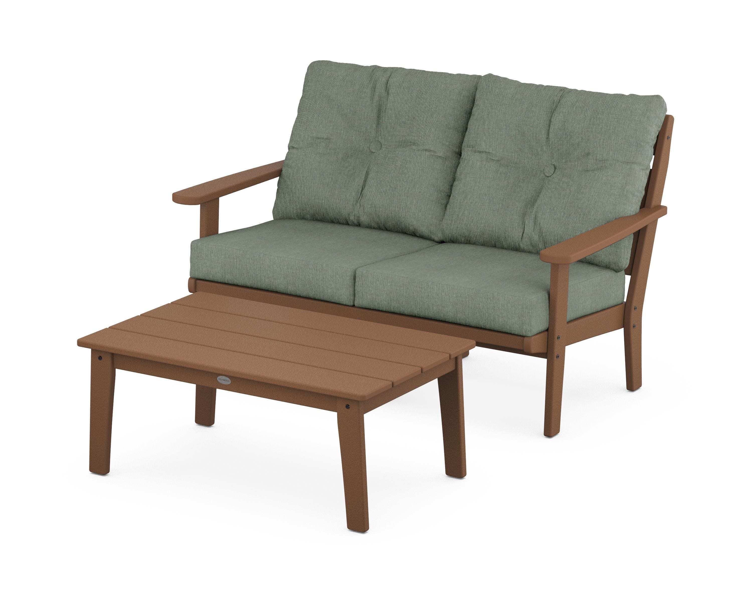 POLYWOOD® Lakeside 2-Piece Lounge Loveseat Set in Teak / Cast Sage