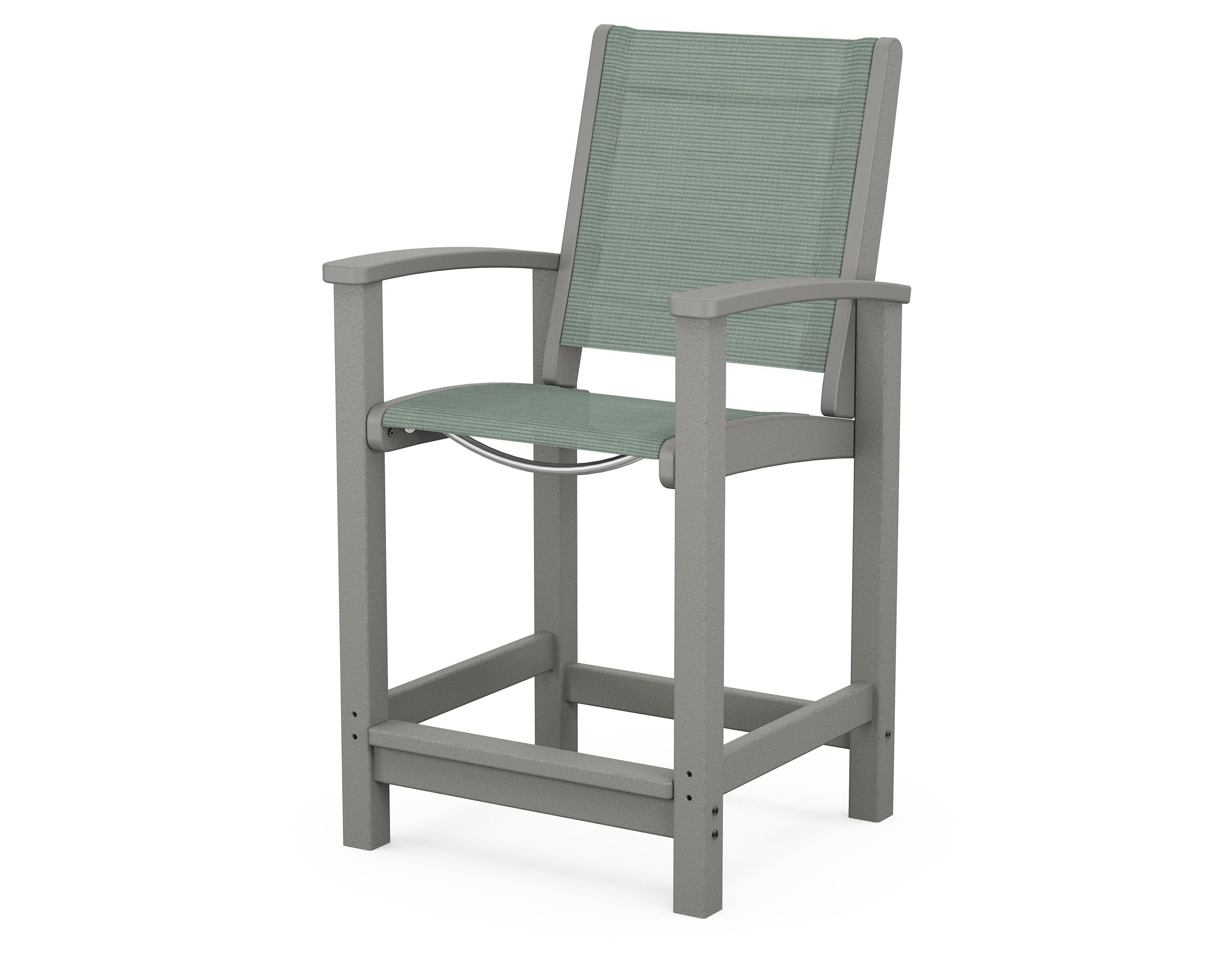POLYWOOD® Coastal Counter Chair in Slate Grey / Dupioni Sea Mist Sling