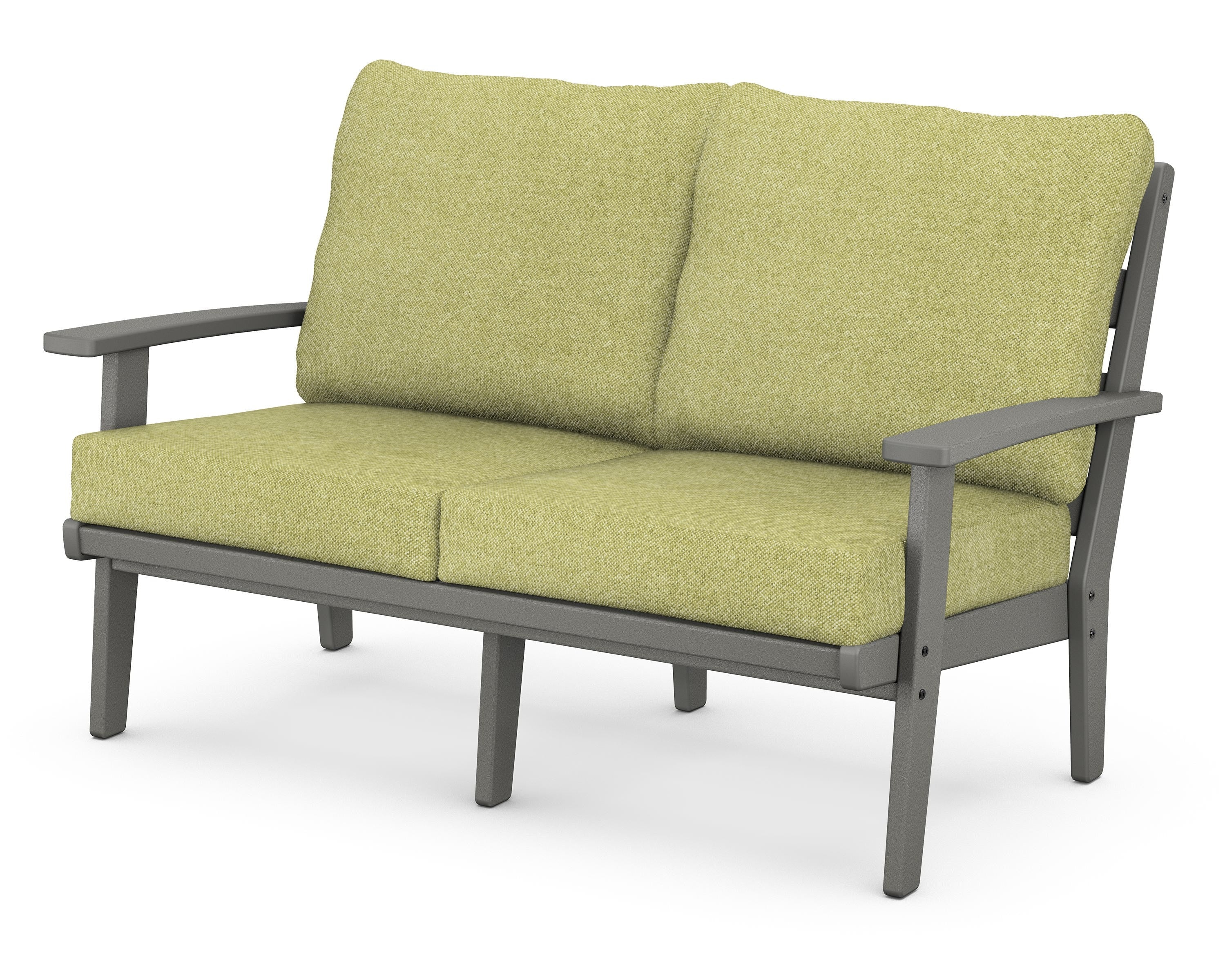 POLYWOOD® Grant Park Deep Seating Loveseat in Slate Grey / Chartreuse Boucle